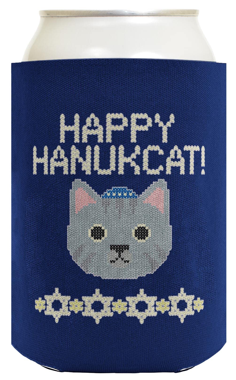 Hanukkah Ugly Sweater & Happy Hanukcat 48-Pack Drink Can Coolers - Blue Insulated Beverage Sleeves for Holiday Parties, Office Celebrations & Festive Gatherings