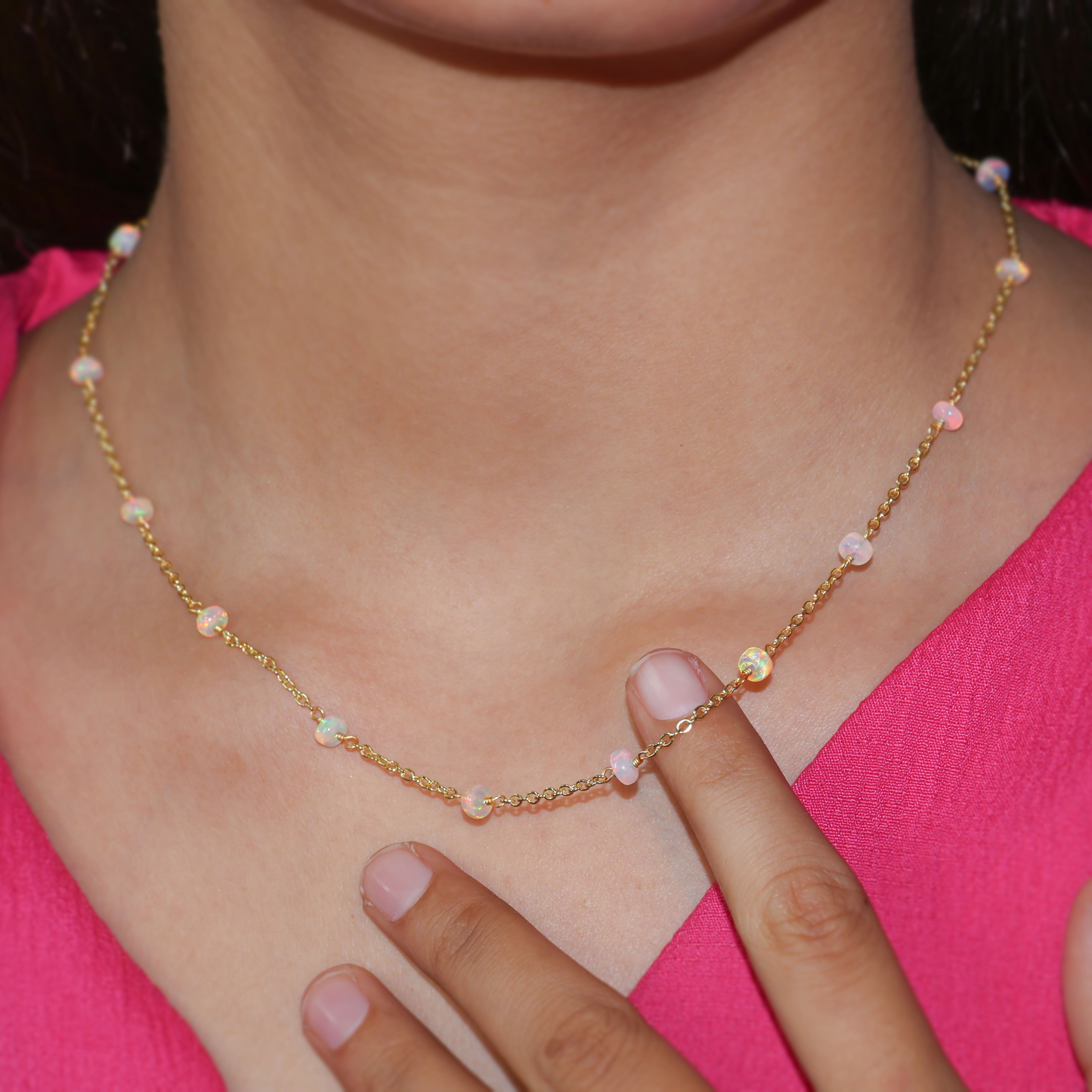 18K Gold Vermeil White Opal Beaded Chain Necklace for Women - Elegant Layering Jewelry for Parties, Weddings & Everyday Wear