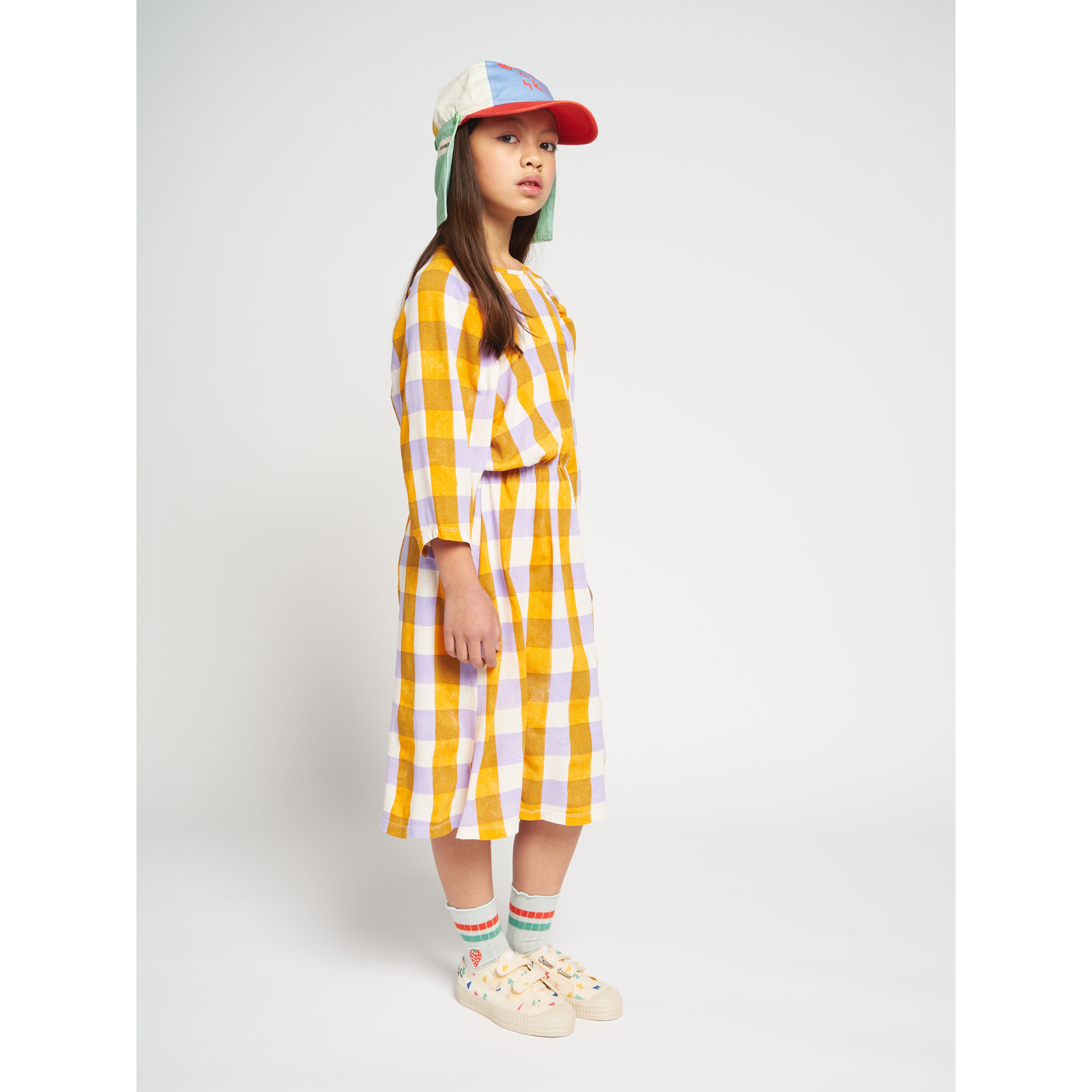 Bobo Choses Checkered Long Sleeve Dress for Girls - Stylish Plaid Cotton Dress for School, Playdates & Special Occasions