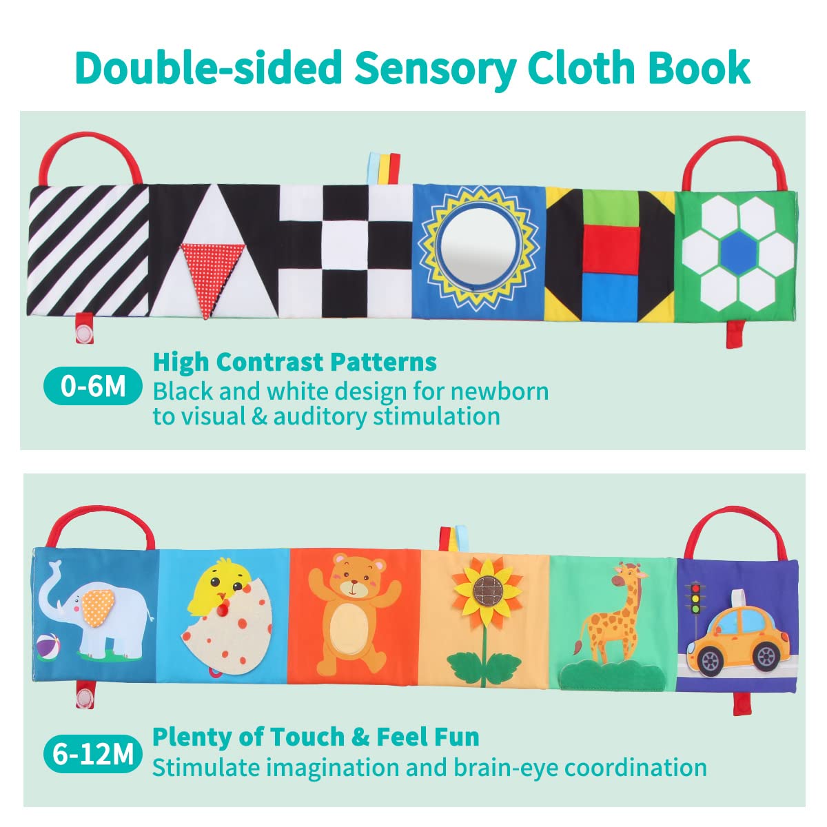 Joyfia High Contrast Baby Books & Sensory Cloth Toys for 0-18 Months - Infant Tummy Time, Car Seat & Stroller Activity - Newborn Developmental Gift for Boys & Girls | Perfect for Early Learning & Travel Entertainment