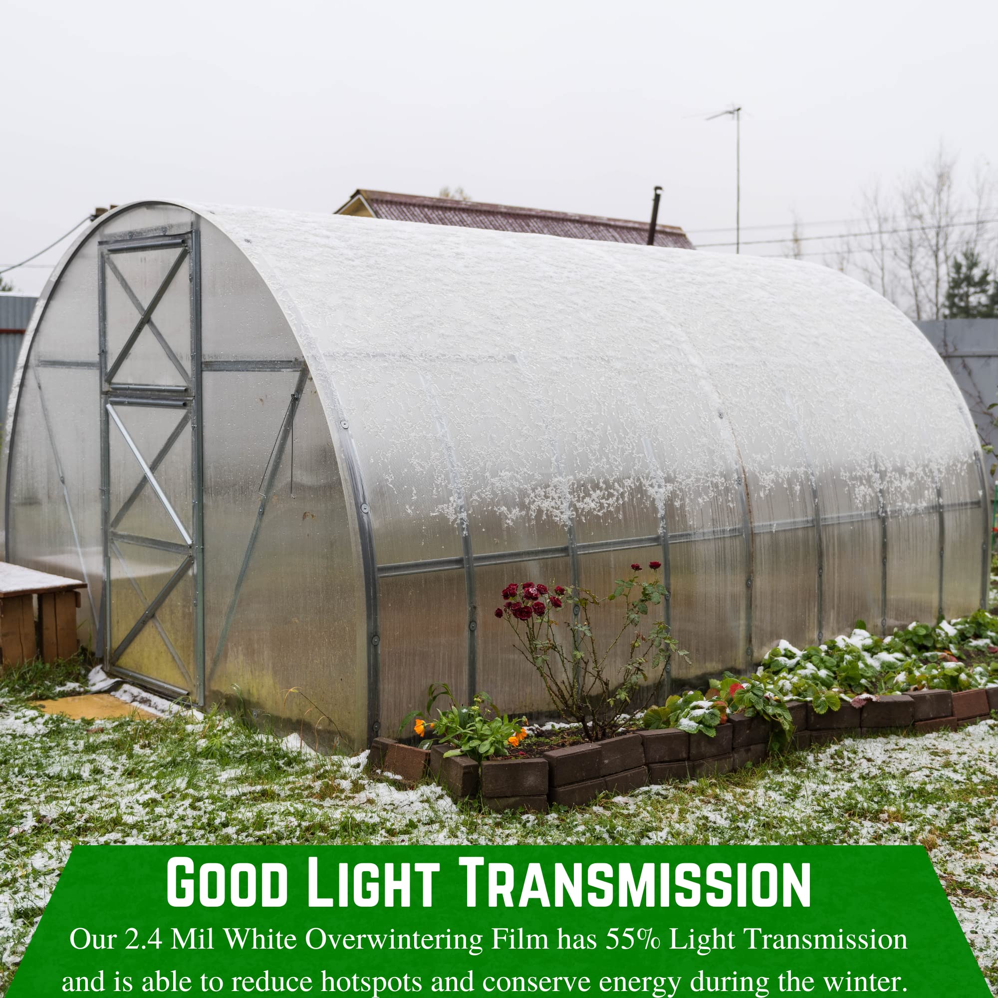 2.4 Mil White Plastic Sheeting - Durable Greenhouse Film, Overwintering Cover for Plants - 16' x 150' - Farm Plastic Supply - Perfect for Crop Protection, Cold Weather Gardening & Greenhouse Applications