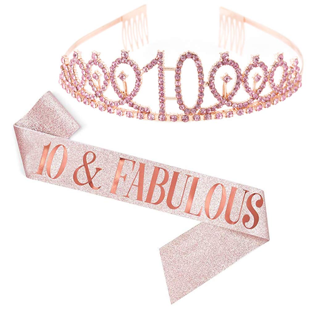 Personalized Women's Crystal Birthday Tiara - Rhinestone Princess Crown & Sash Set for 10-80 Years Old - Rose Gold Birthday Gift for Women, Girls, Bridal Showers & Special Occasions