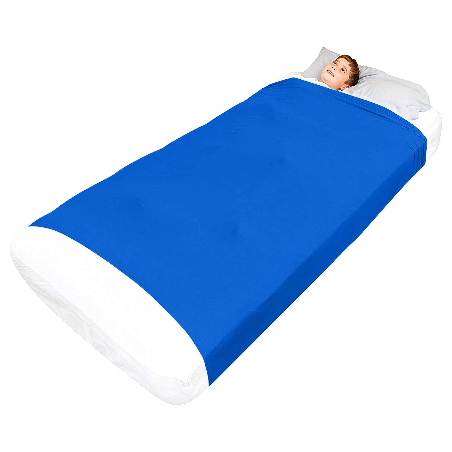 Breathable Stretchy Sensory Bed Sheet for Kids - Cooling Comfortable Compression Alternative to Weighted Blankets - Twin Size Blue Bedding - Perfect for Calming ADHD, Autism & Anxiety Relief