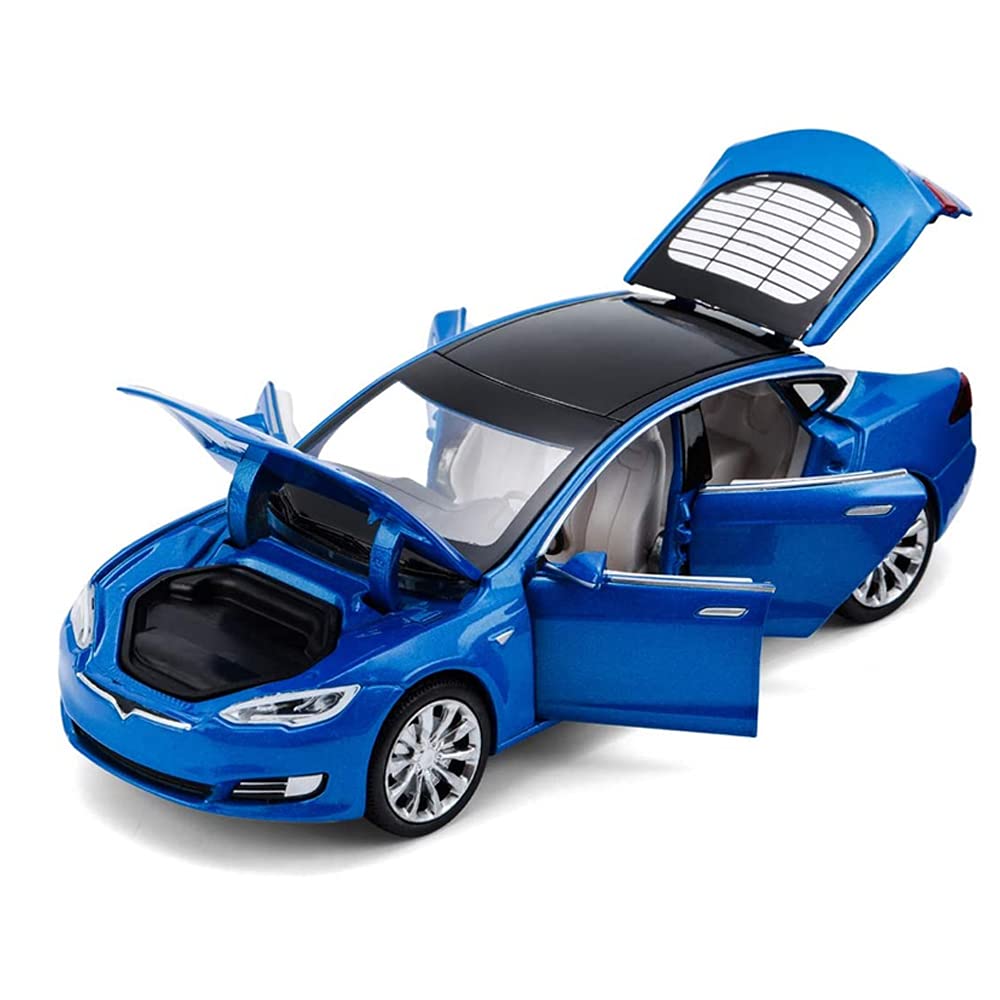 1:32 Scale Diecast Tesla Model S Alloy Toy Car with Pull Back Action, Lights & Sound - Mini Collectible Vehicle for Kids Ages 3+ | Birthday Gift, Playtime Fun, Car Collection Display