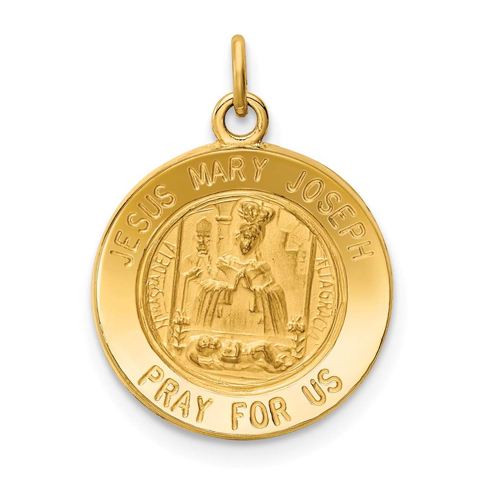 14K Solid Yellow Gold Jesus Mary Joseph Medal Charm Pendant - 20mm x 15mm Religious Jewelry - Perfect for Baptism, First Communion & Faith-Based Gifts