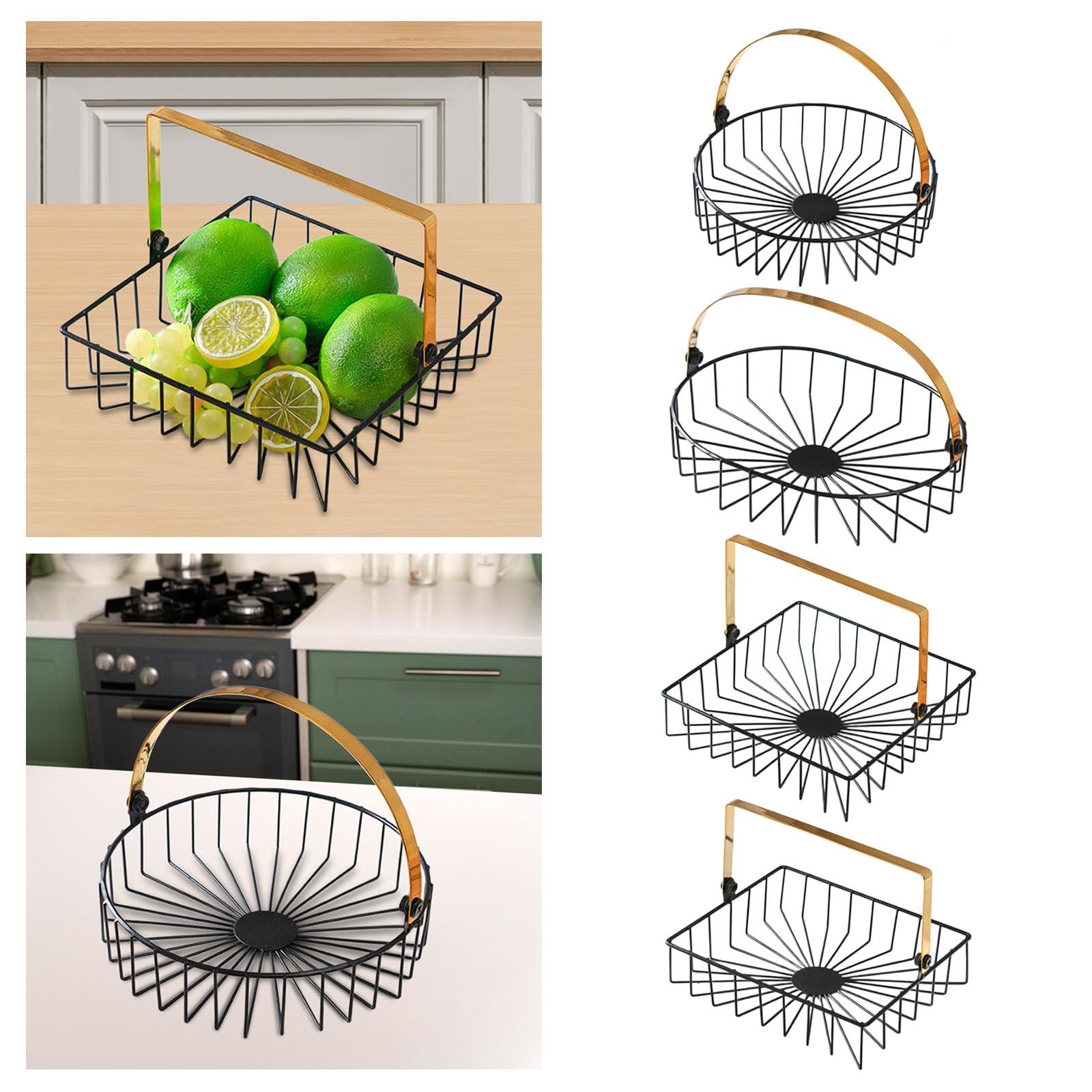 CALANDIS® Round Fruit Basket with Handle - Countertop & Tabletop Holder for Fruits, Bread, and Kitchen Decor - Perfect for Dining Room, Kitchen, and Party Serving