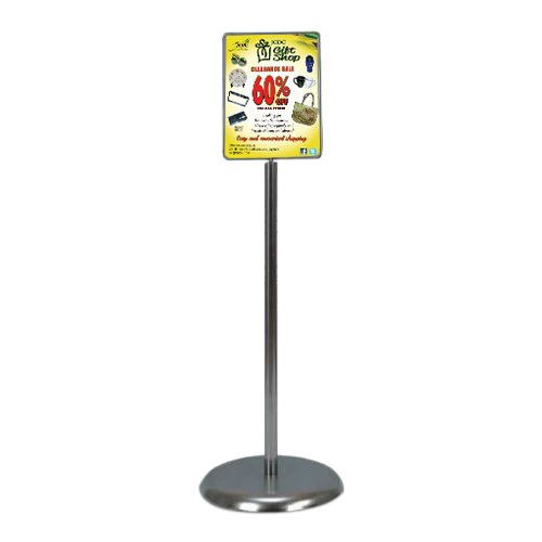 7x11 Pedestal Poster Sign Stand with Round Base - Silver Chrome Floor Stand for Retail Displays, Trade Shows & Events - Durable & Stylish Advertising Solution