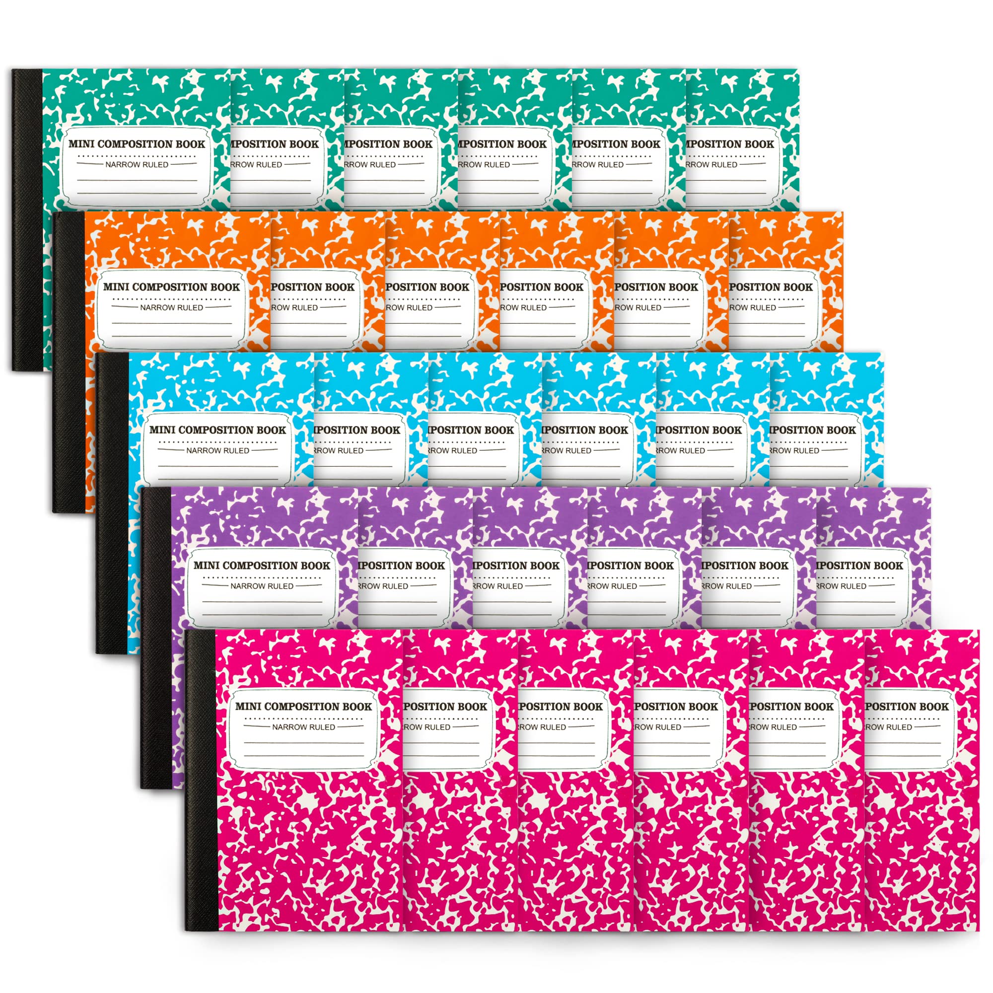Feela Mini Composition Notebooks 30-Pack - 5 Pastel Colors, Narrow Ruled Pocket Notebooks (4.5 x 3.25 in) for Kids, Students & College - Bulk Small Marble Journals for School, Note Taking & Gift Giving