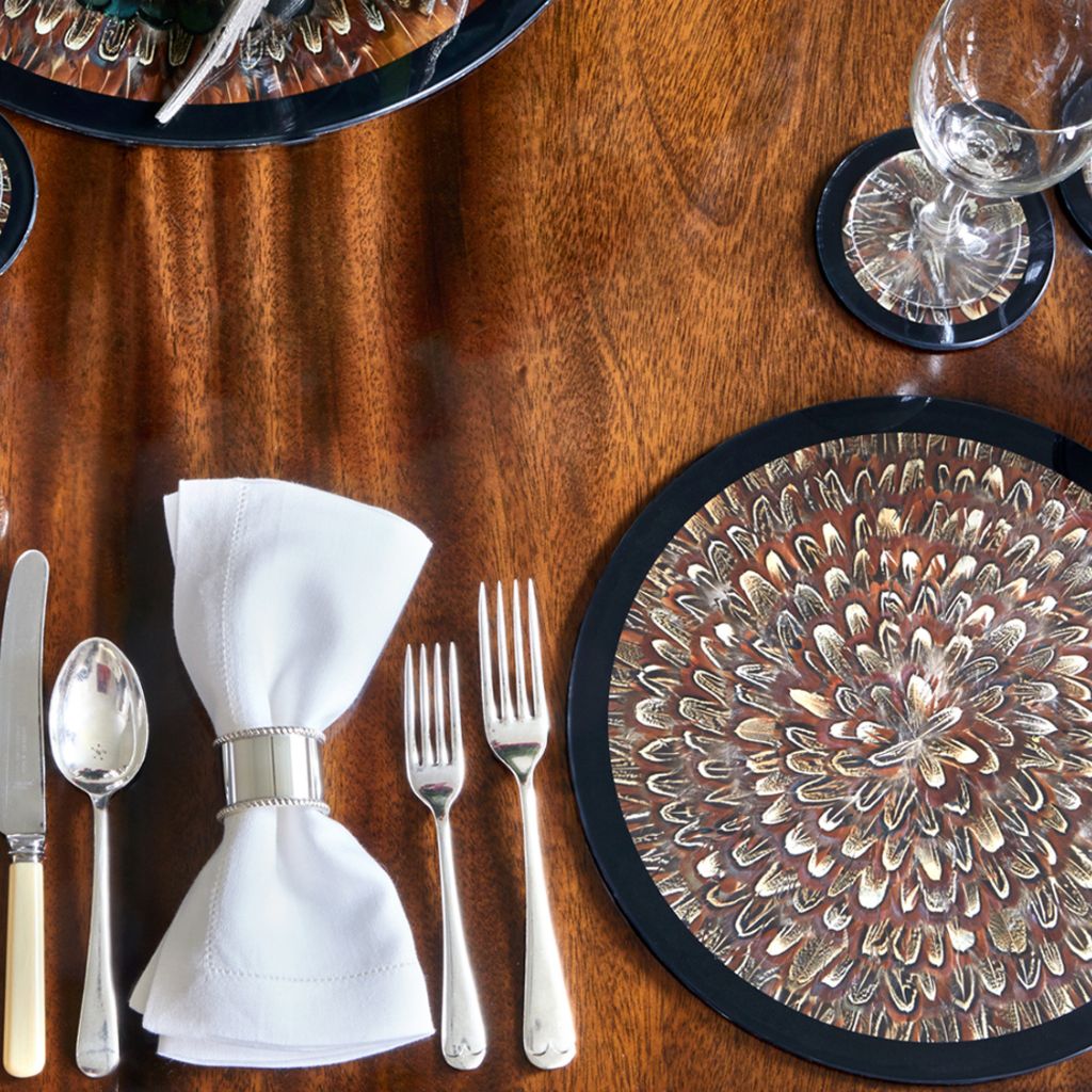 Premium Cock Pheasant Feather Placemats - Elegant Table Decor for Thanksgiving, Christmas & Special Occasions - Natural Feather Table Setting for Dining Room & Event Centerpieces