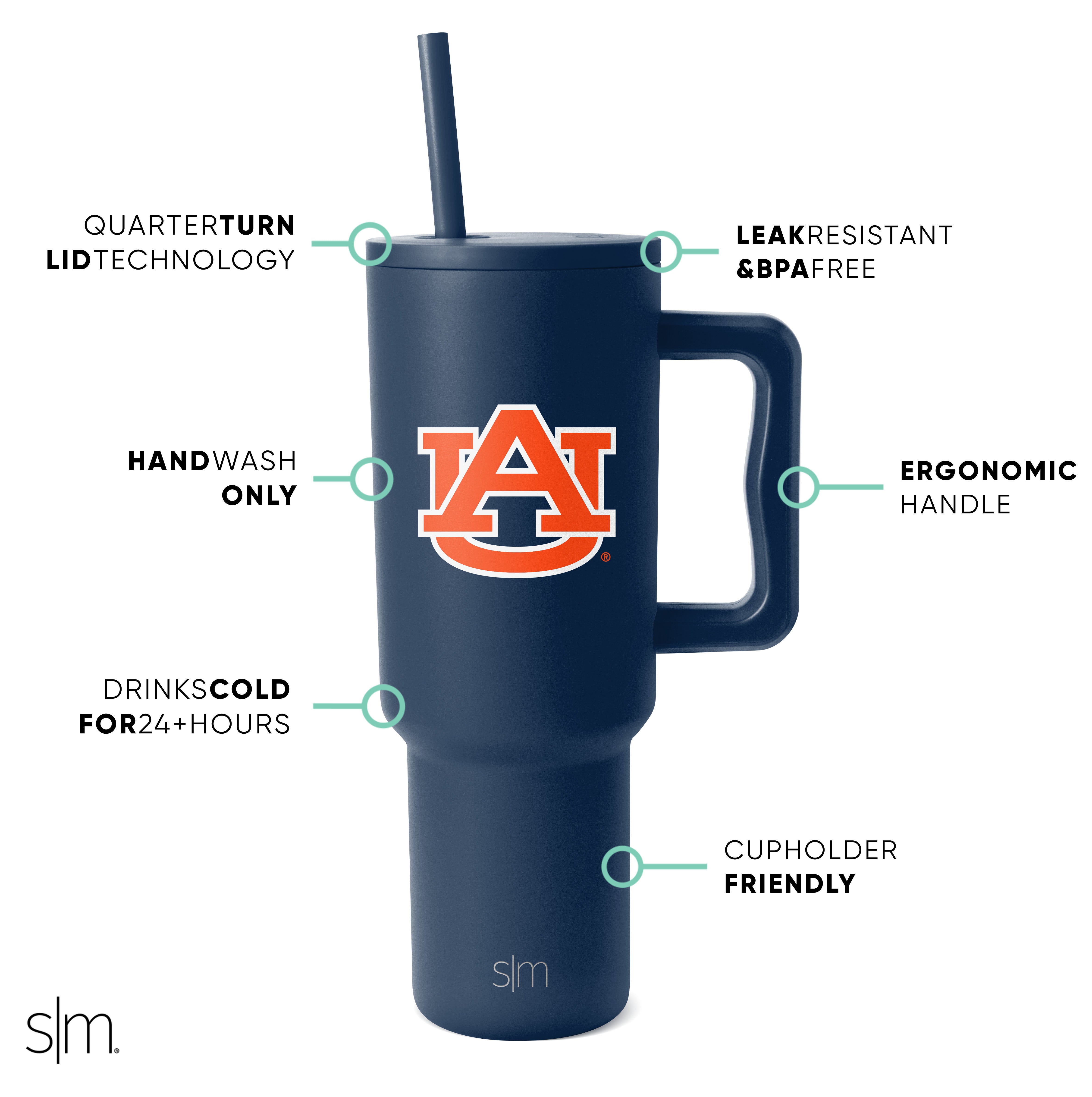 Collegiate Trek Tumbler 20oz Insulated Stainless Steel Water Bottle with Straw Lid - Leakproof Travel Mug for Hiking, Camping & College Campus Life