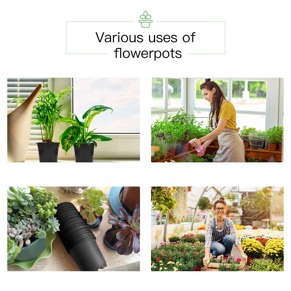JERIA 50-Pack 0.5 Gallon Plastic Plant Nursery Pots - Seed Starting Pots, Flower Plant Containers for Indoor/Outdoor Gardening, Transplanting, and Home Garden Use