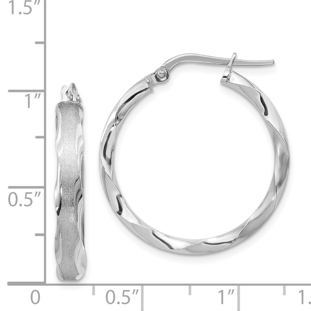 14K White Gold Scalloped Edge Hoop Earrings - Satin & Polished Finish | Elegant Jewelry for Women | Perfect for Weddings, Parties & Everyday Wear