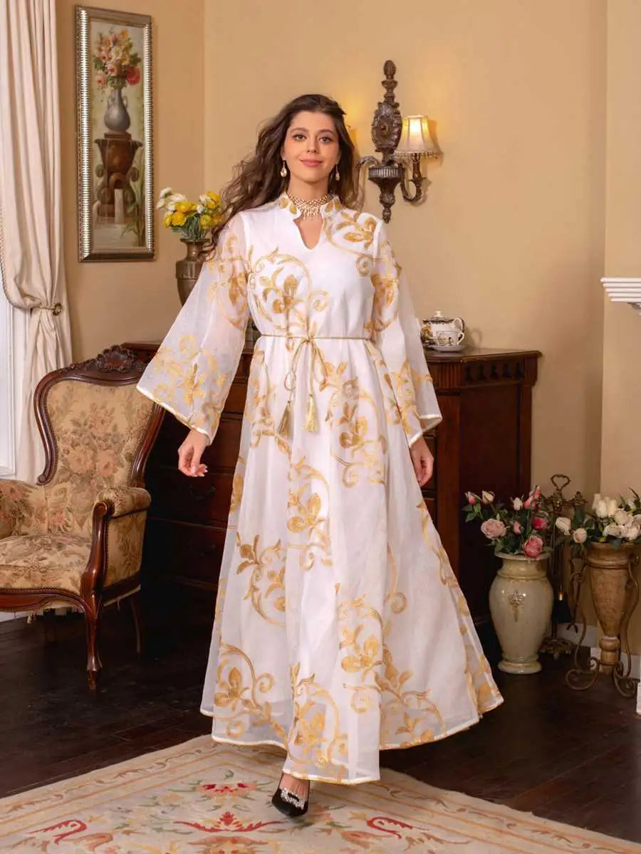Elegant Eid Dress for Women - Doris Embroidery Kaftan Caftan Dress | Muslim Holiday Outfit, Summer Beach Cover Up, Party Wear, Special Occasion Fashion