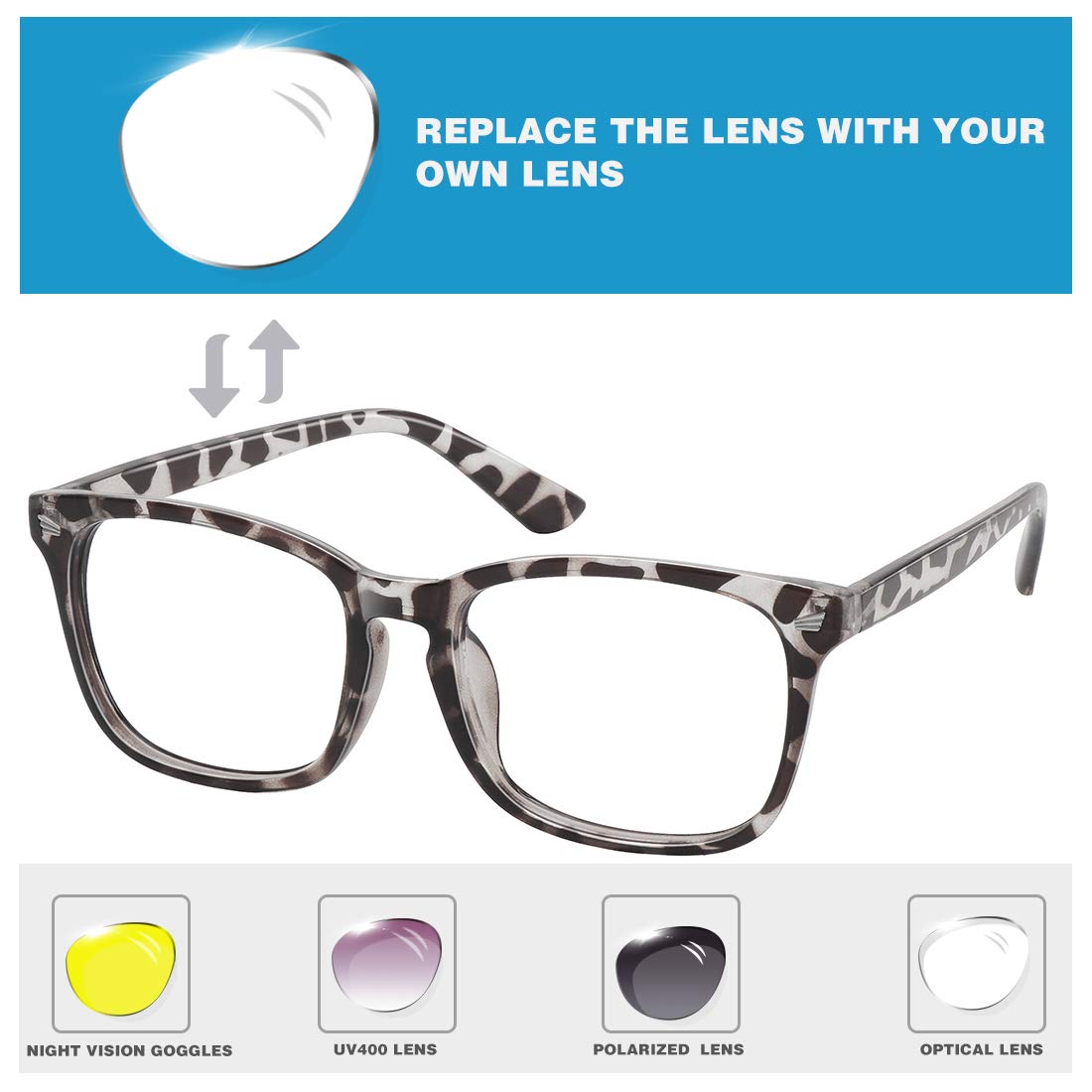 WOWSUN Blue Light Blocking Glasses for Men & Women, Non-Prescription Clear Lens Computer Glasses - Reduce Eye Strain for Gaming, Office Work & Screen Time