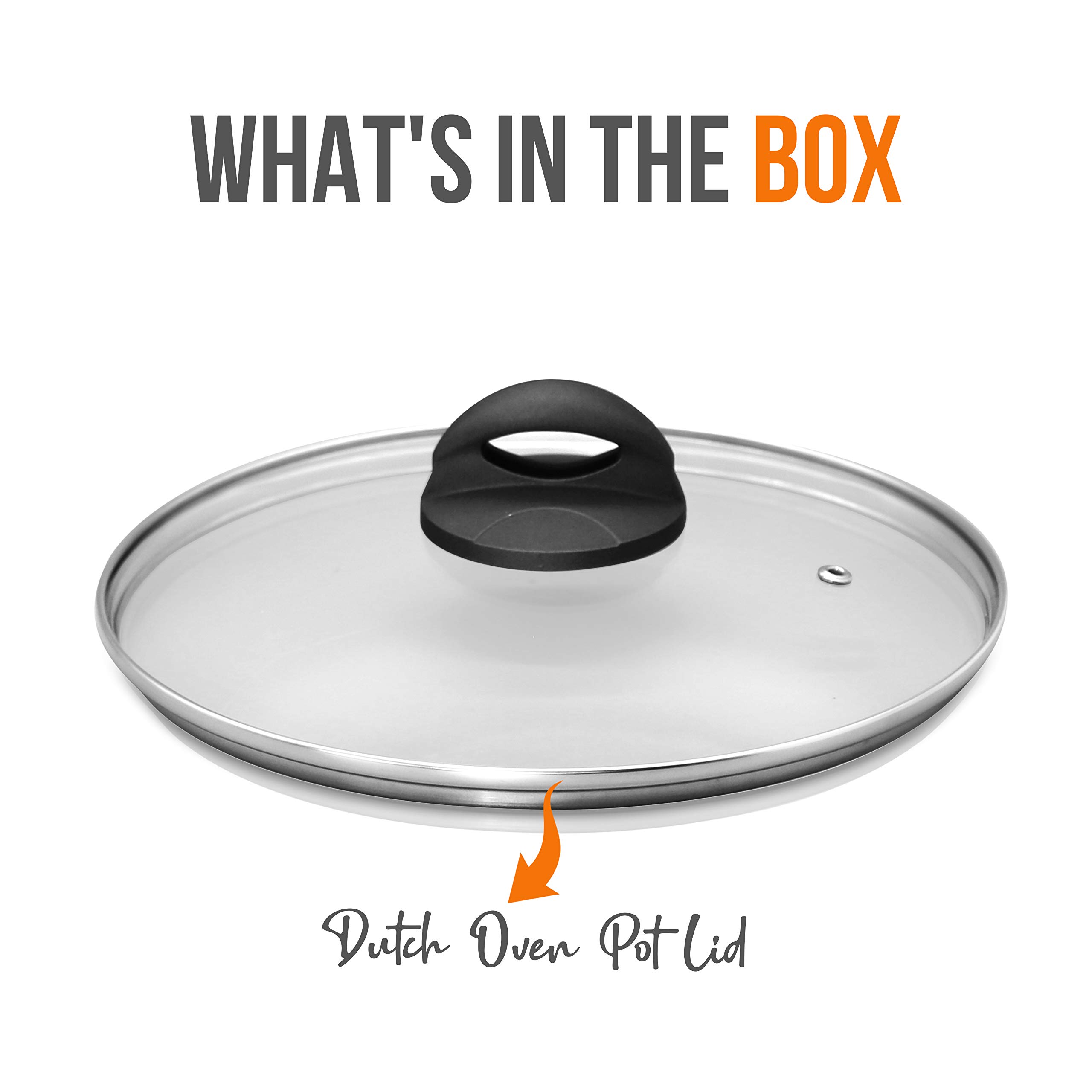NutriChef Durable Dutch Oven Pot Lid - 9.5 Inch Tempered Glass Cover, Oven & Dishwasher Safe, Fits Model NCCW12S - Perfect for Slow Cooking, Baking & Serving Dishes
