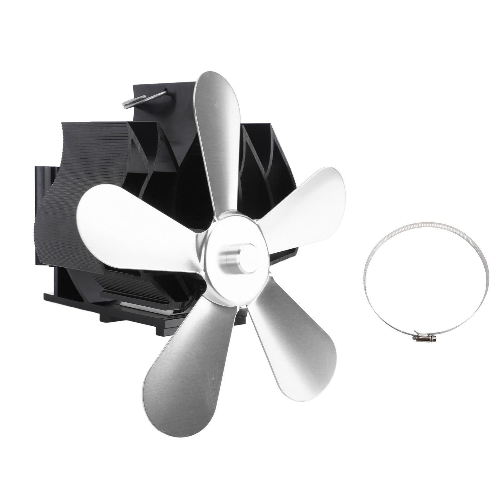 Heat Powered Stove Fan - 5 Blade Wood Burning Fireplace Fan (Silver) for Efficient Heating