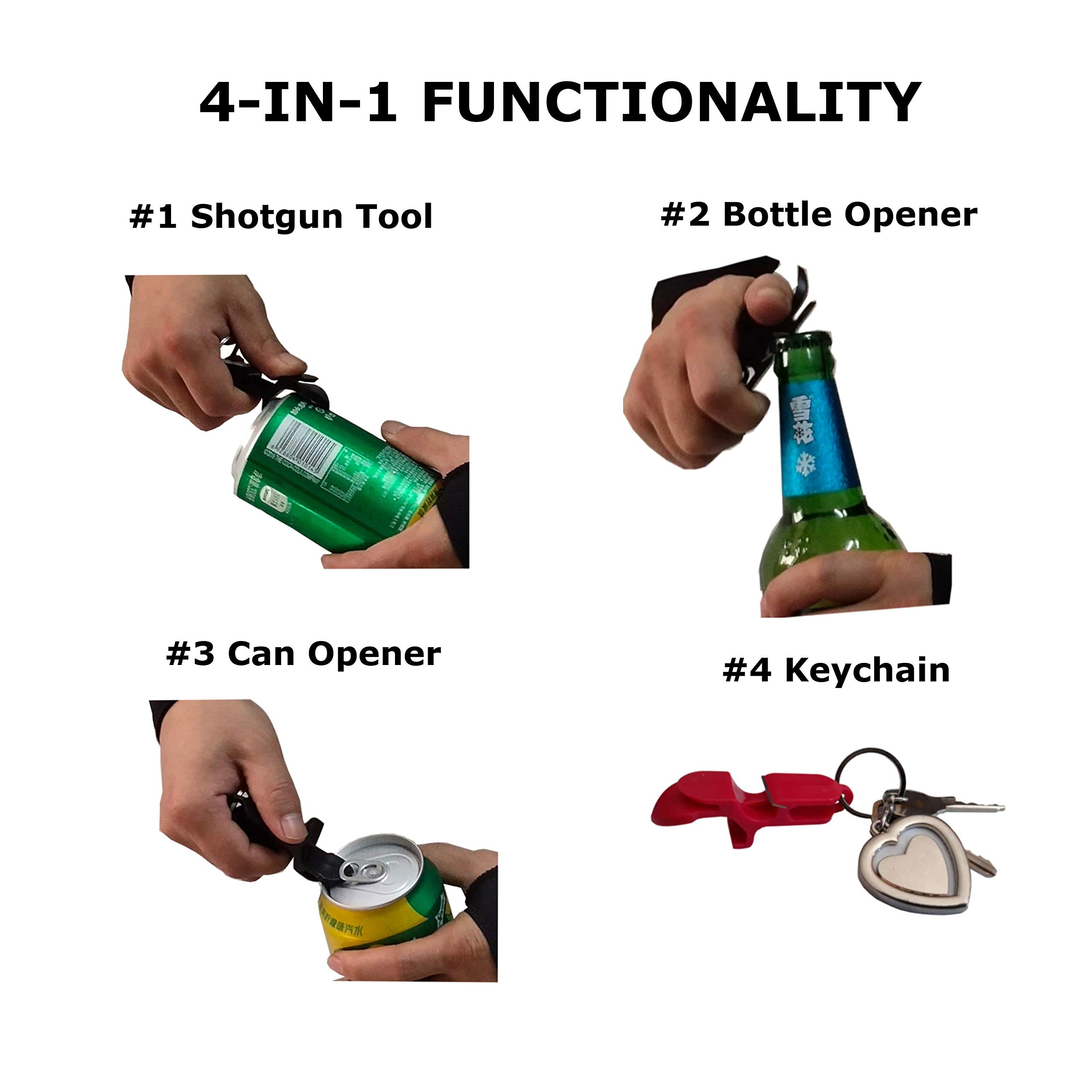 Beer Shotgun Tool & Bottle Opener Keychain - 2 Pack Red Drinking Accessories for Parties, Gifts & Outdoor Events - Perfect for Tailgates, Camping & BBQs