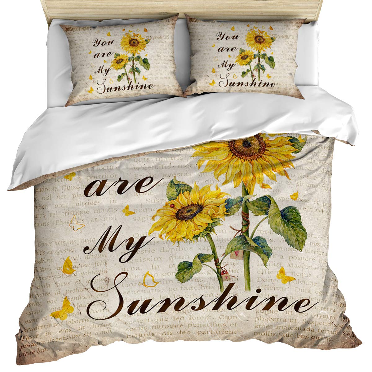 Luxury Twin Size Duvet Cover Set - Vintage Sunflower Butterfly Design, 3 Piece Farmhouse Bedding with Pillow Shams | Soft & Cozy 100% Cotton Quilt Cover for Bedroom | Machine Washable | Perfect for Guest Rooms, Dormitories & Cozy Farmhouse Decor