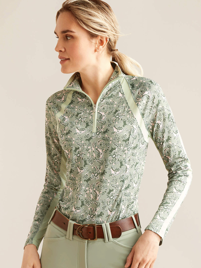 Ariat 10049051 Women's Sunstopper 3.0 Baselayer - Green Baroque | UPF 50+ Sun Protection, Moisture-Wicking & Breathable | Perfect for Hiking, Horseback Riding & Outdoor Activities