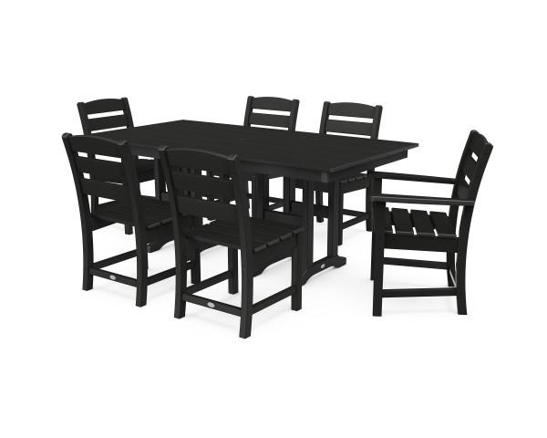 Polywood Black Lakeside 7-Piece Farmhouse Dining Set - Outdoor Patio Furniture for Garden, Backyard & Poolside Dining