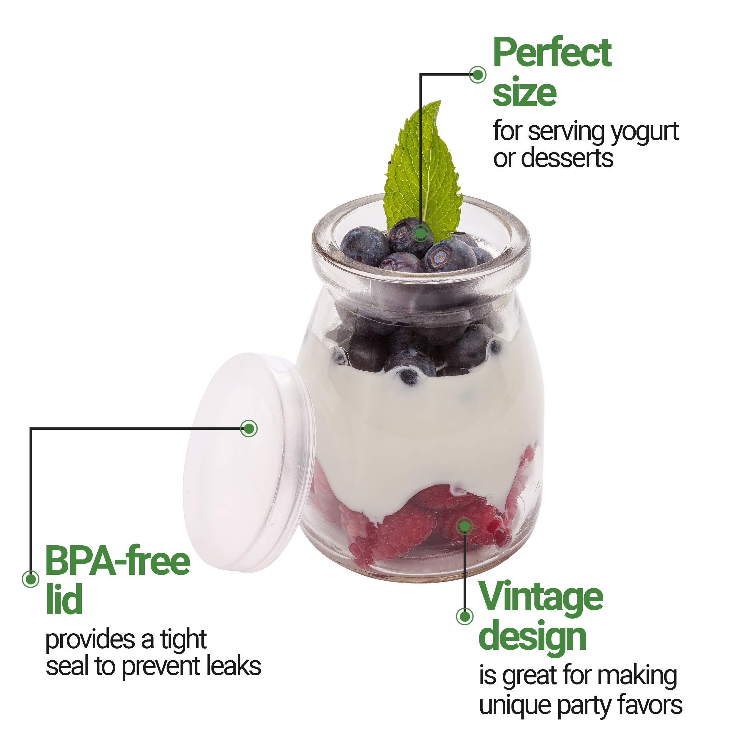5 oz Glass Jars with Lids - Set of 100 Dishwasher Safe Freezable Clear Parfait Cups - Perfect for Pudding, Yogurt, Desserts - Ideal for Restaurants, Buffets, Breakfast Bars & Home Use