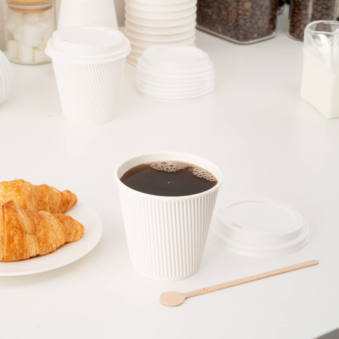 Restaurantware 8oz Insulated Coffee Cups with Lids - 400 Pack White Disposable Hot Cups | Leakproof, Non-Slip Ripple Wall Design | Perfect for Coffee, Tea, Hot Chocolate & Lattes | Ideal for Cafes, Offices & Home Use
