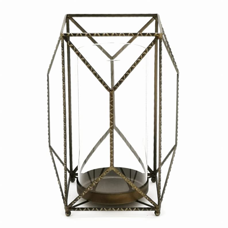 Melrose 10-inch Iron and Glass Geometric Candle Holder - Elegant Home Decor for Dining Table, Fireplace Mantel & Wedding Centerpieces