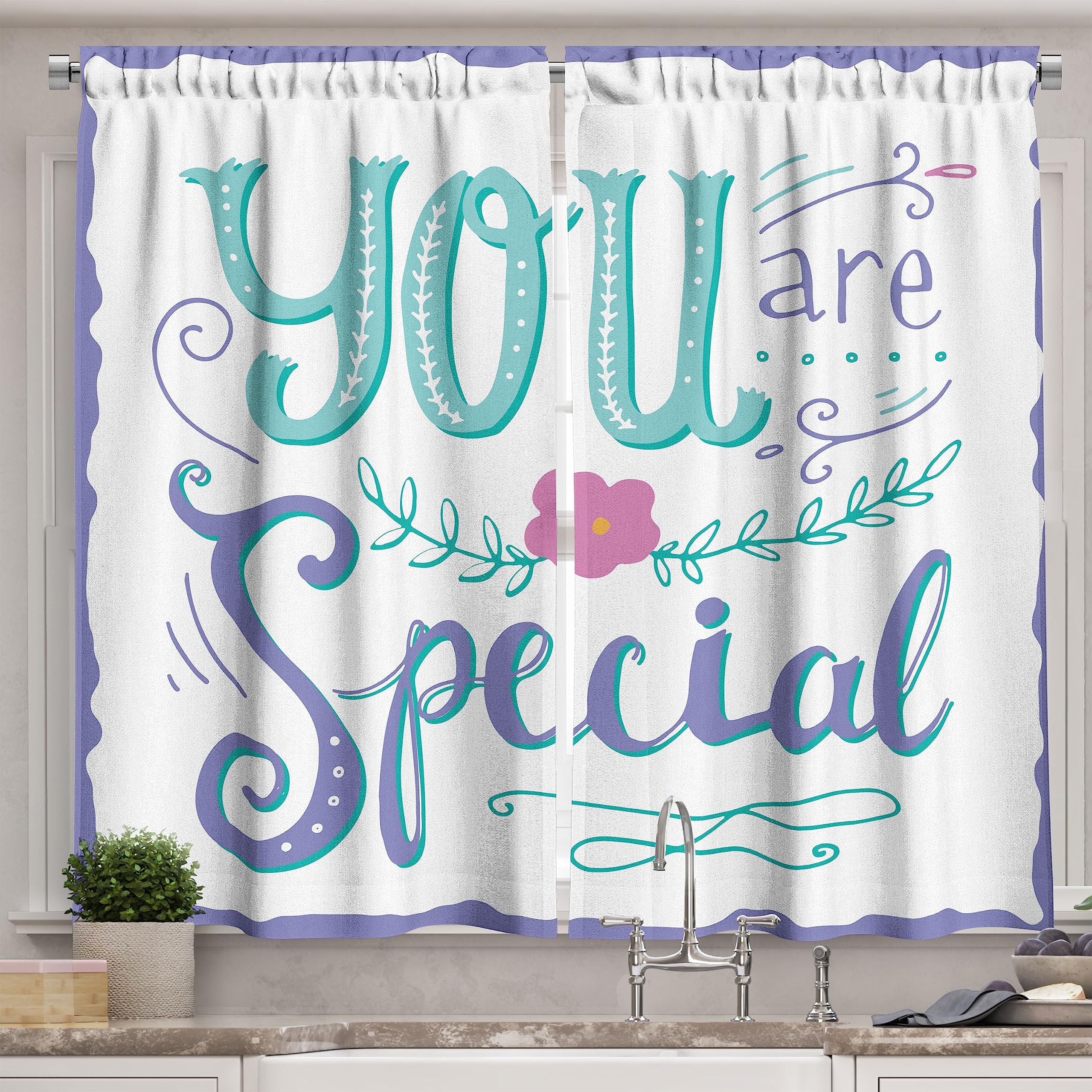 Ambesonne Romantic Floral Kitchen Curtains - 