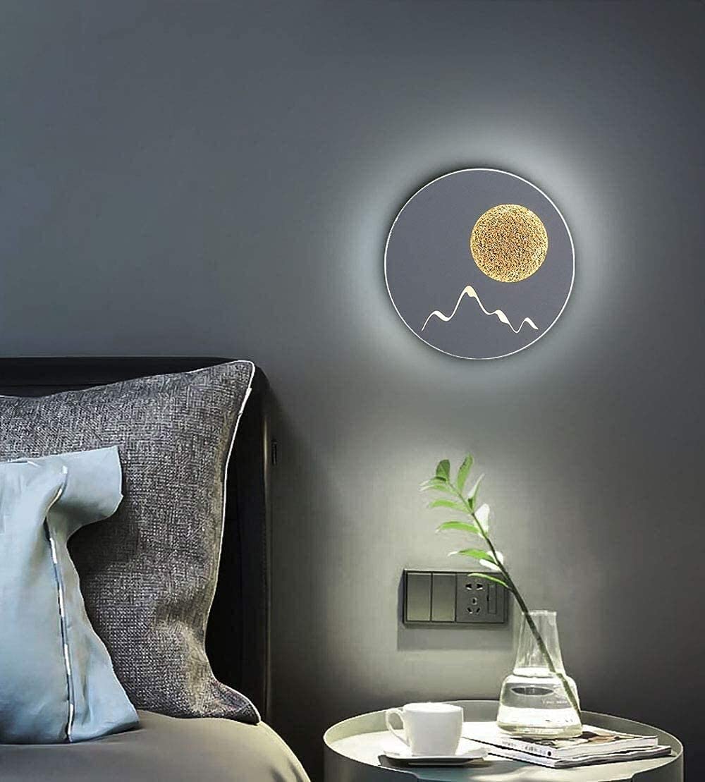 14W LED Moon Desk Lamp - Gray Round Acrylic & Aluminum Bedside Night Light for Bedroom, Living Room, Office | Dimmable Wall Lamp for Reading, Studying & Relaxing