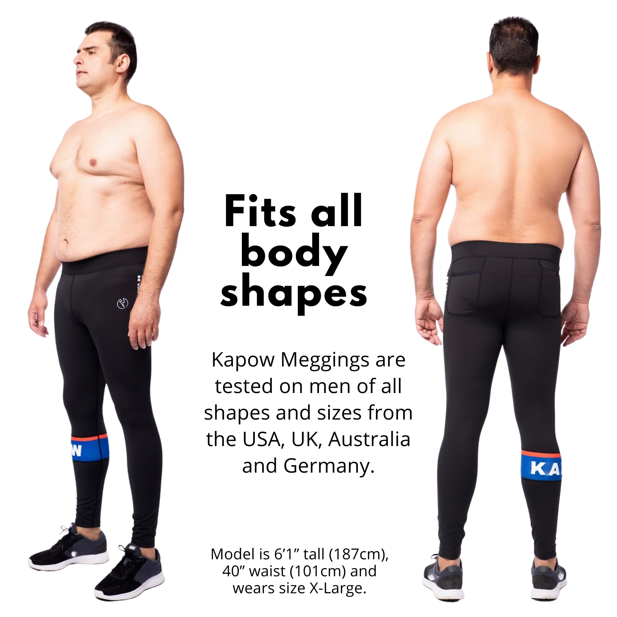 Kapow Meggings Performance Pro Range - Men's Compression Leggings with Pockets for Running, Gym & Training | Moisture-Wicking & Breathable Workout Pants for Athletes