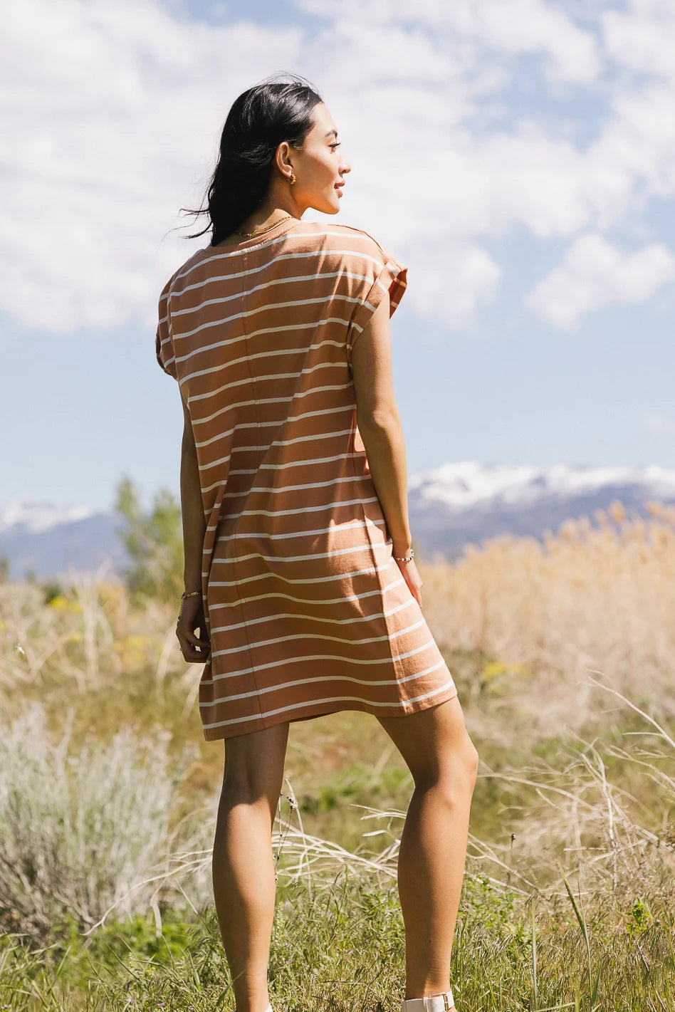 Kennedy Striped Rust T-Shirt Dress for Women - Casual Summer Dress with Pockets | Perfect for Beach, Vacation, and Everyday Wear