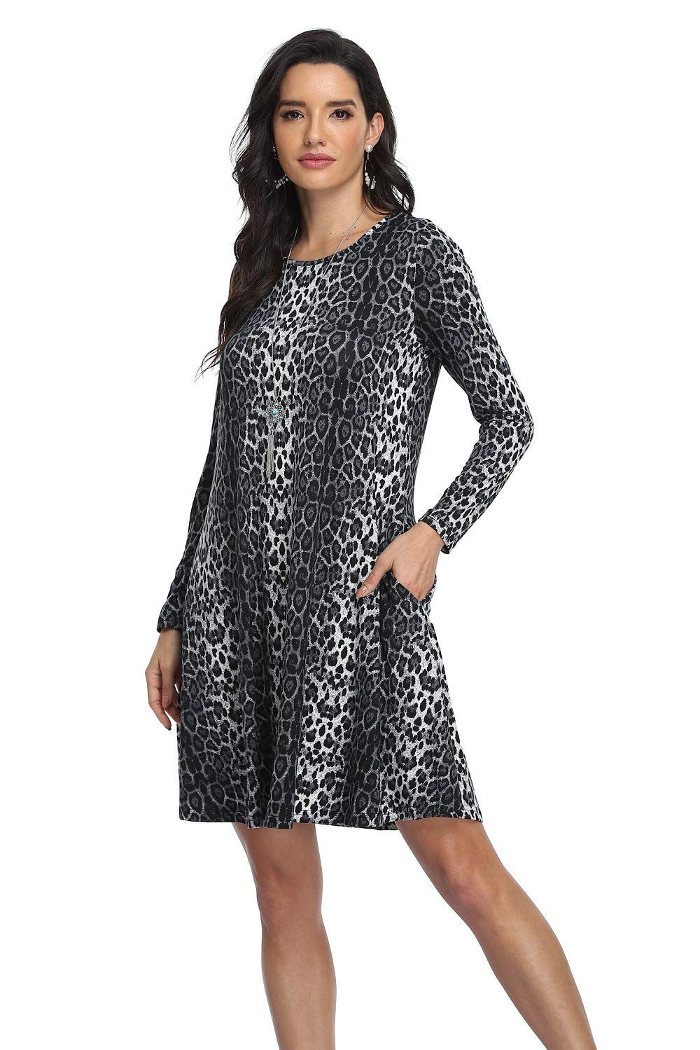 Vintage Women's Casual T-Shirt Dress Long Sleeve Loose Swing Dress with Pockets - Comfortable Boho Style for Everyday Wear, Date Night & Travel