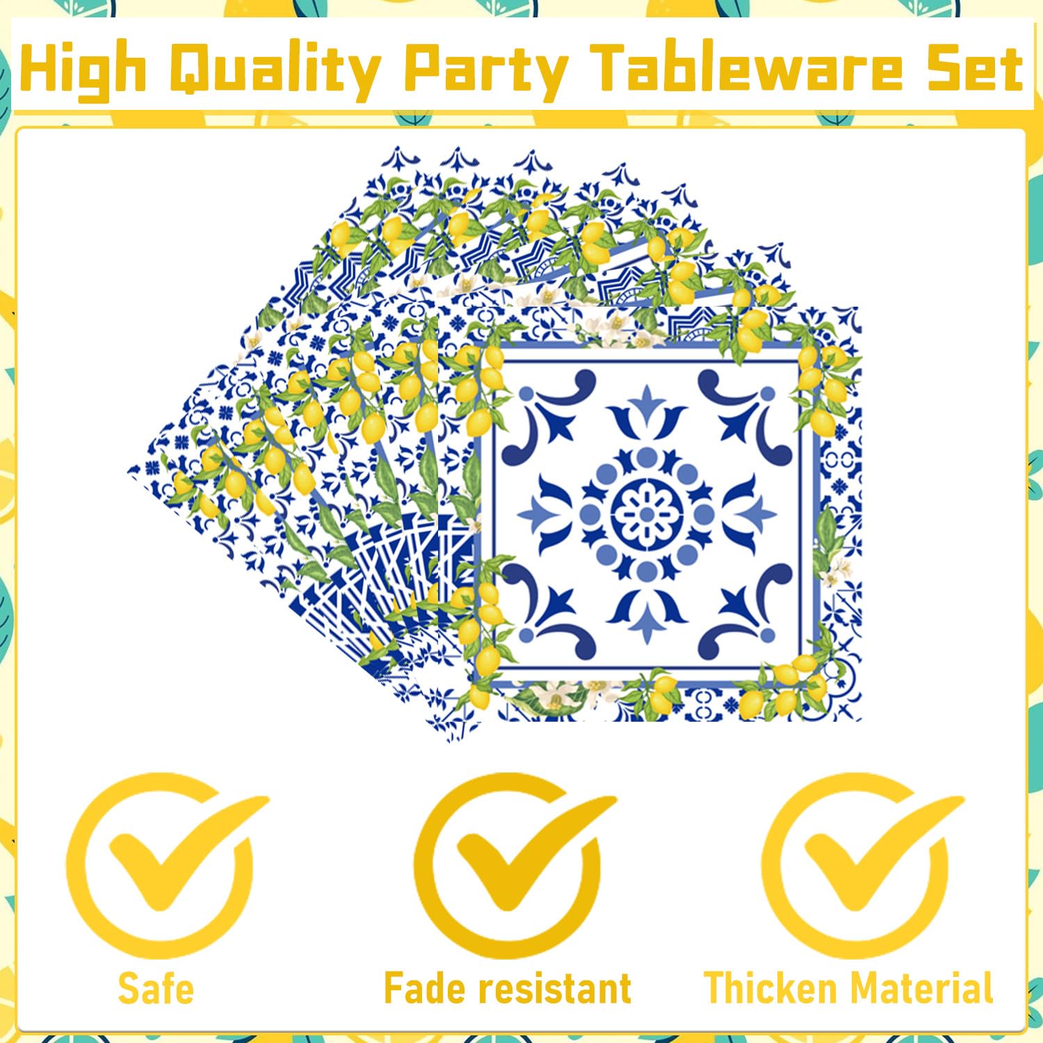 Rakuto 96PCS Lemon Party Supplies Set - Disposable Yellow Lemon Paper Plates, Napkins, Forks & Tableware for Summer Fruit Themed Decorations | Perfect for Birthday, Baby Shower, Bridal Shower & Outdoor Picnic Parties (Serves 24 Guests)
