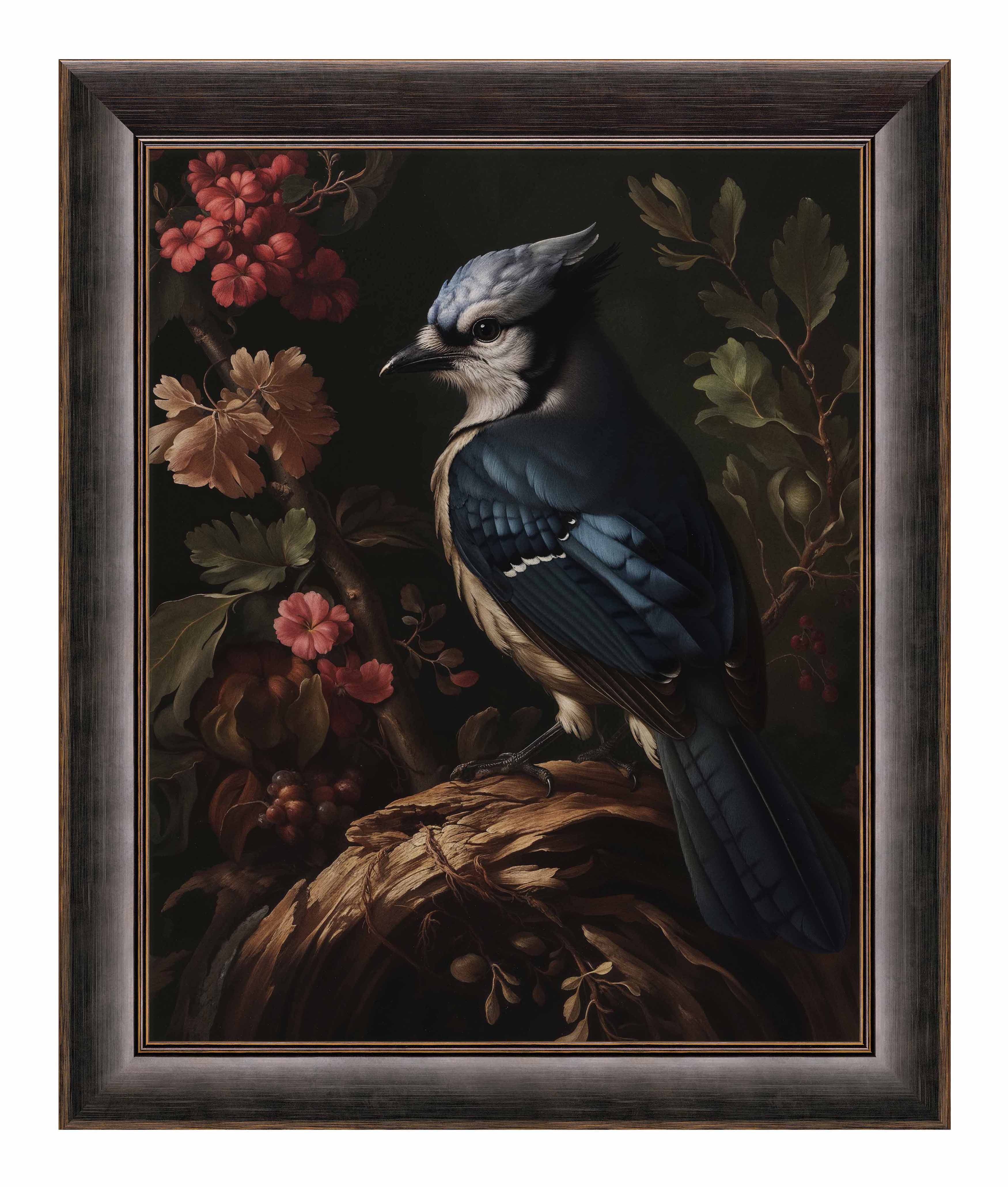 Blue Jay Among Flowers - Limited Edition Elegant Canvas Wall Art for Home & Office Decor | Nature-Inspired Painting for Living Room, Bedroom, or Gift