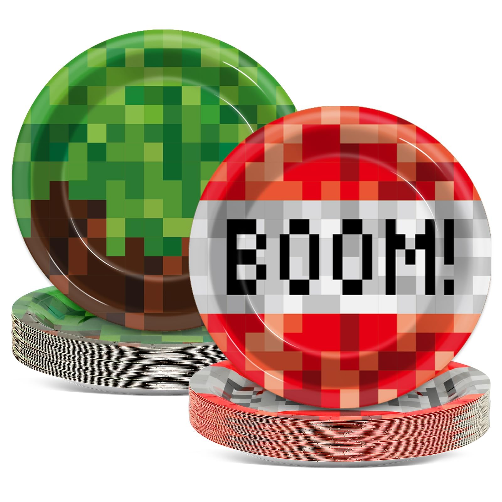 50 PCS 7-Inch Pixel Birthday Party Plates - Disposable Video Game Themed Paper Plates for Boys & Girls - Perfect for Mining Pixel Party Decorations, Dessert Serving & Gaming Birthday Celebrations