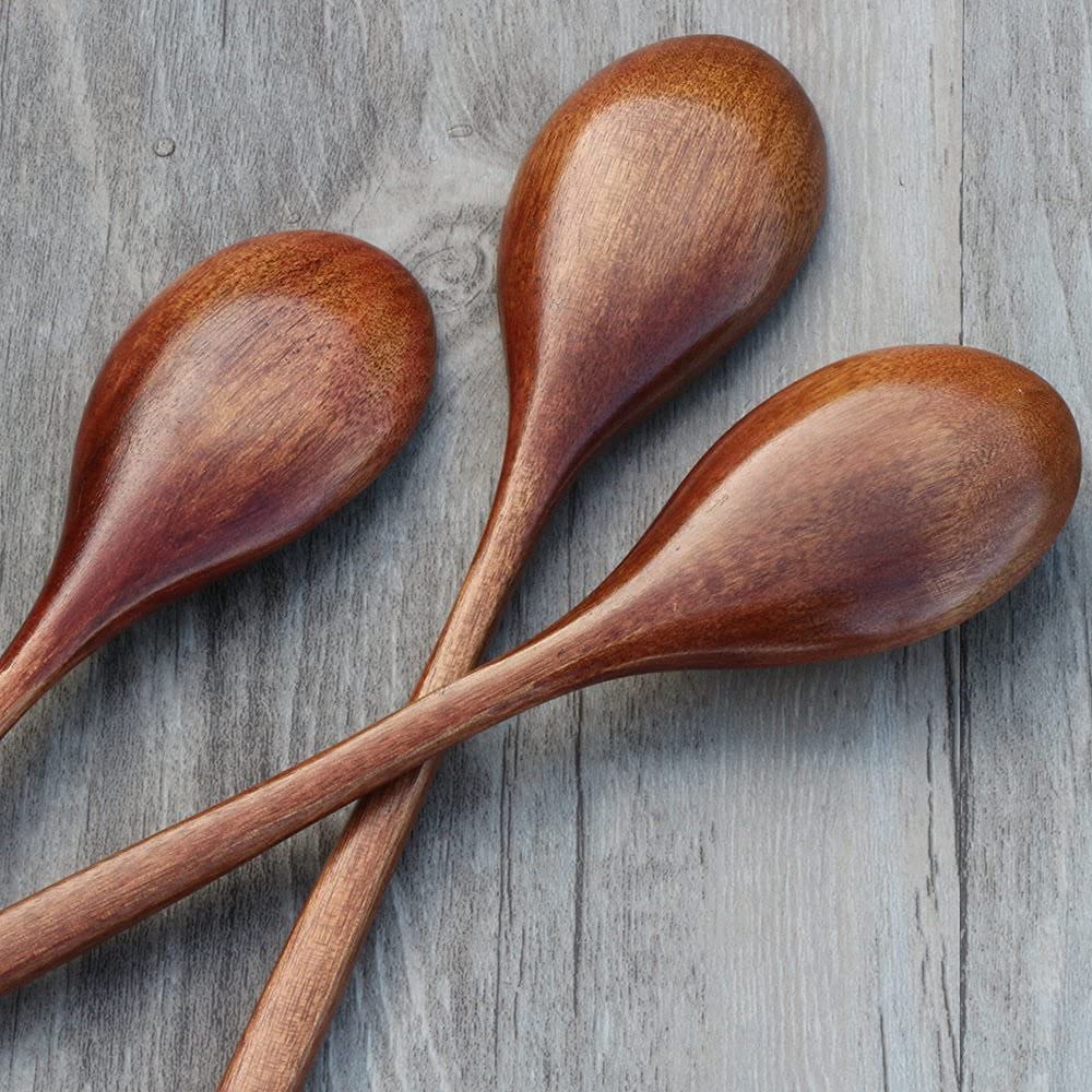 ADLORYEA 6-Piece Handmade Natural Wooden Spoons Set - Eco-Friendly Kitchen Utensils for Cooking, Mixing, Serving Soup, Coffee, Salad, Desserts, Chips, Snacks, Cereal & Fruit - Perfect for Home, Restaurant & Outdoor Picnics