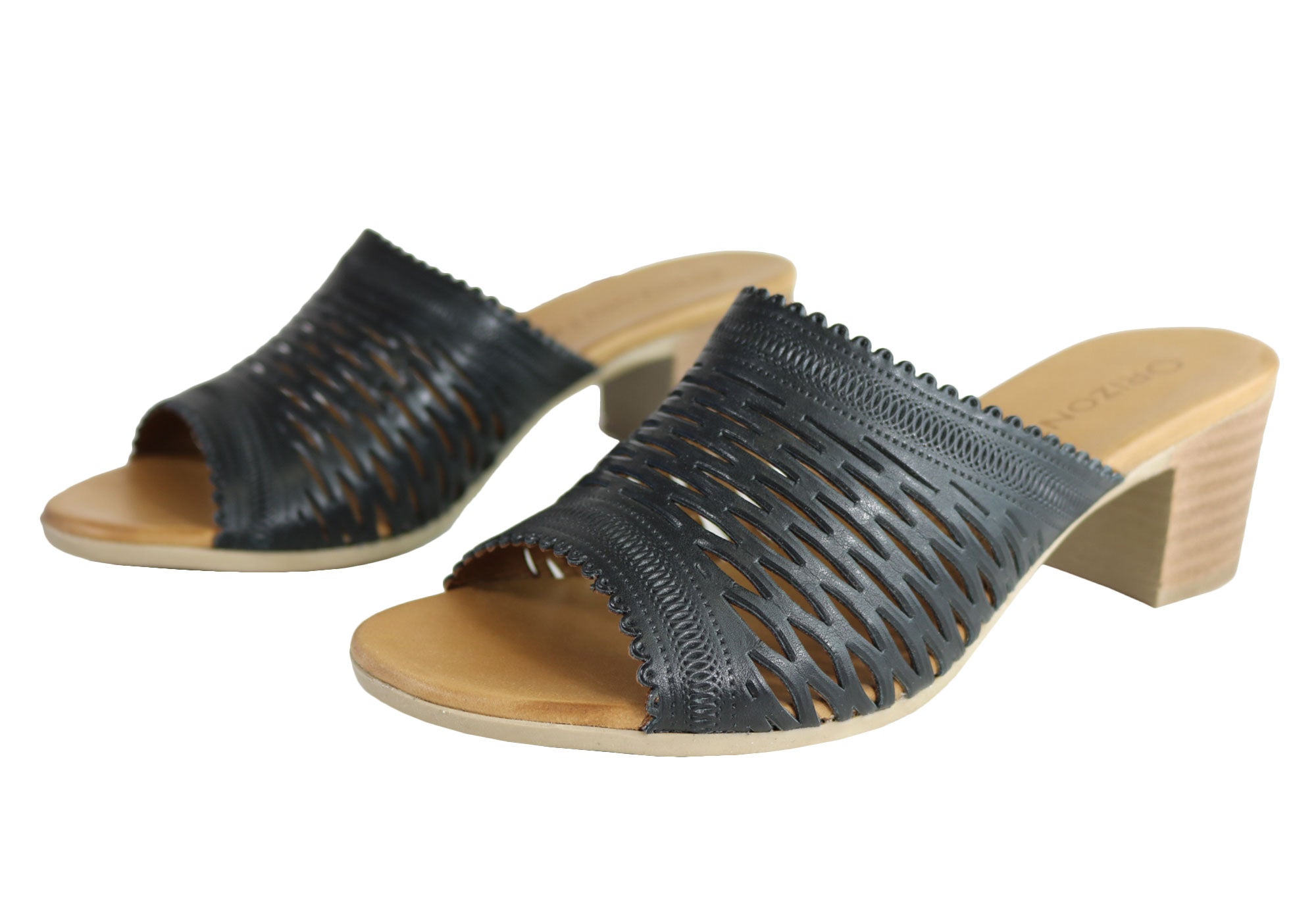 Orizonte Jilly Women's European Leather Mid Heel Comfort Slides Sandals - Stylish & Comfortable Summer Shoes for Walking, Travel & Casual Outings