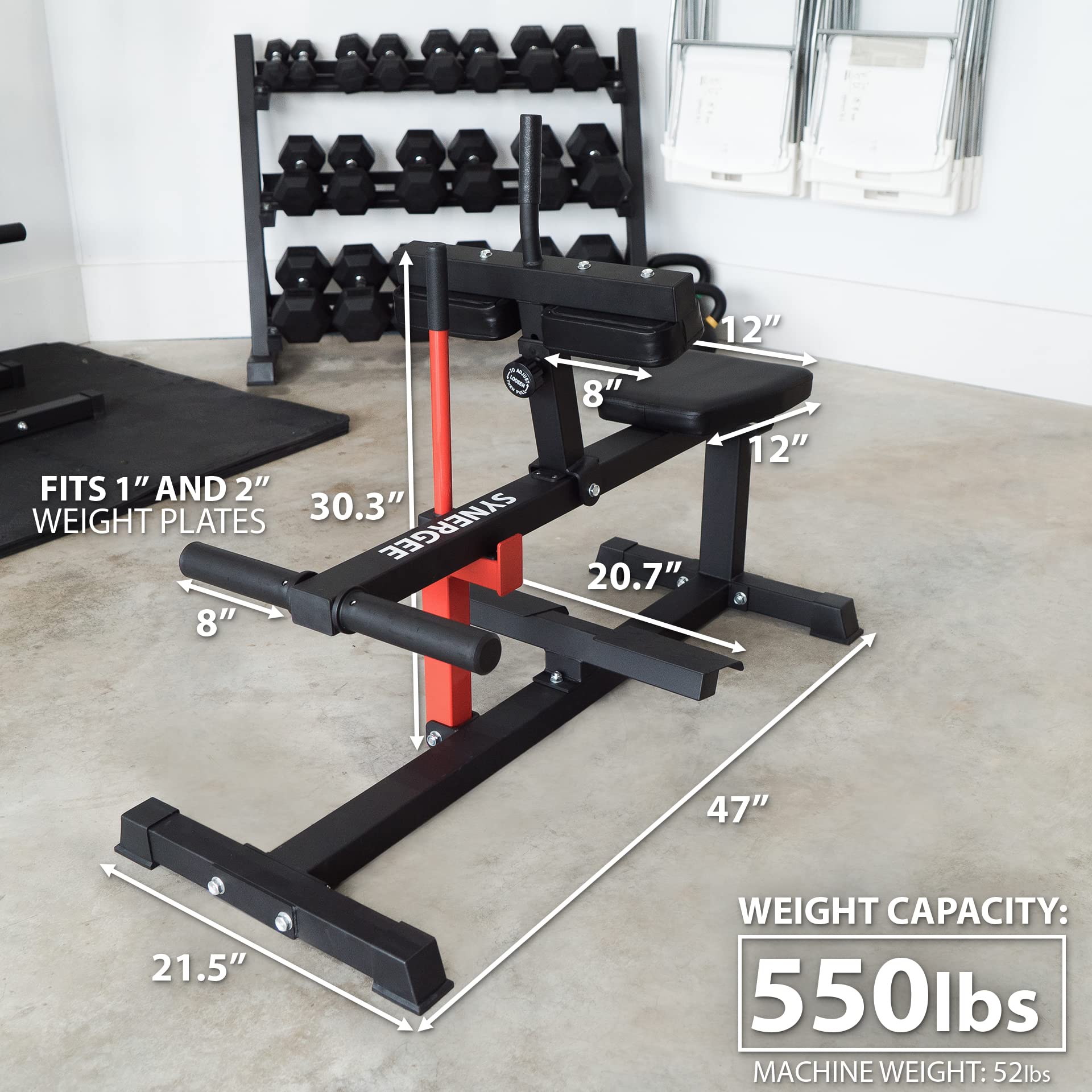 Synergee Seated Calf Raise Machine - 550 LB Max Capacity, Compatible with 1