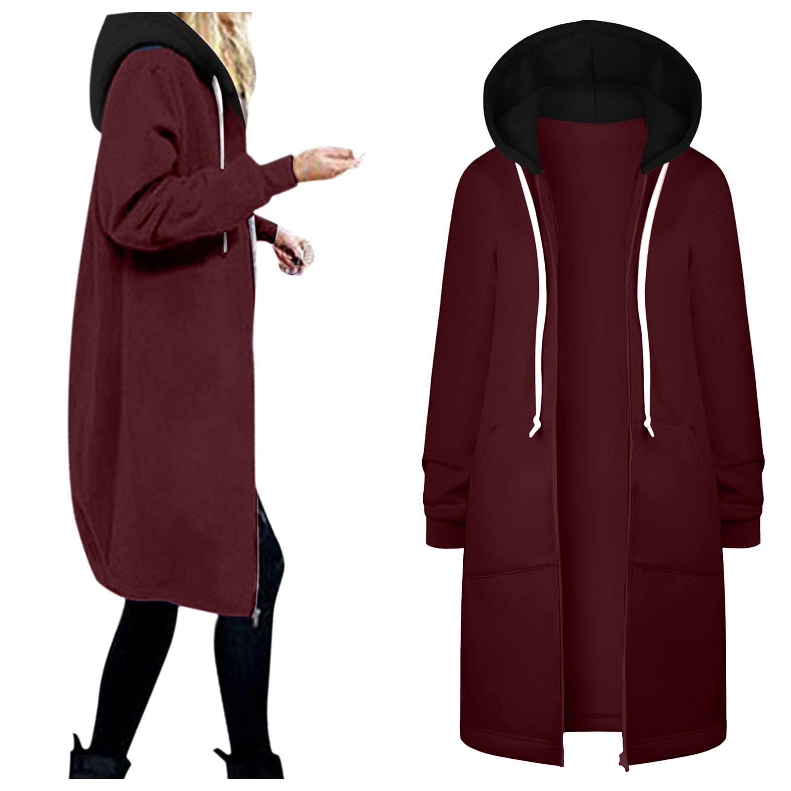 Women's Fleece Lined Hooded Jacket with Zipper Pockets - Warm Winter Coat for Casual Outfits, Outdoor Activities & Travel