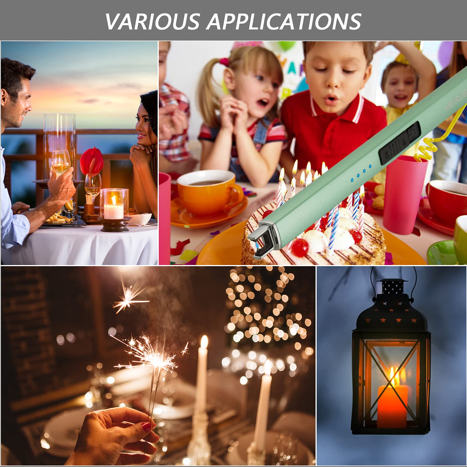 Rechargeable USB Electric Candle Lighter - Windproof Arc Flameless Lighter for Candles, Camping, BBQ & Gifts (Green) | Perfect for Birthday, Mother's Day, Women's Day & Outdoor Activities