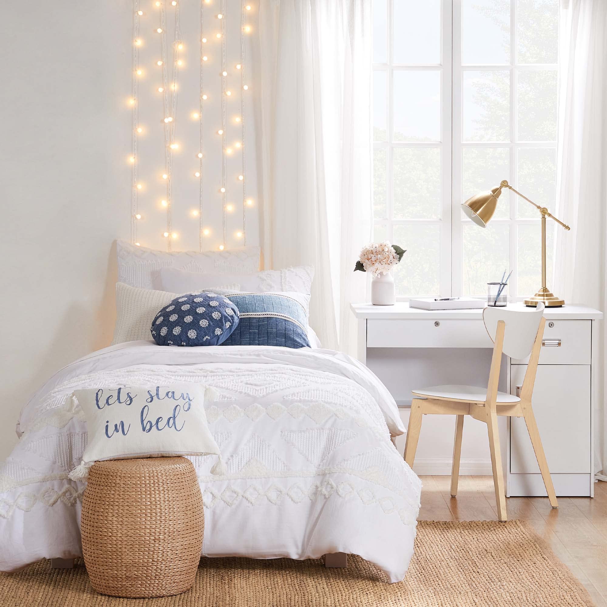 Levtex Home Harleson Duvet Cover Set - Twin/Twin XL Size (68 x 88 Inches) with 1 Standard Pillowcase (26 x 20 Inches) - Soft Tufted Chenille Tribal Pattern in White & Cream - 100% Cotton Bedding - Perfect for Kids' Rooms, Guest Bedrooms & Cozy Dorm Decor