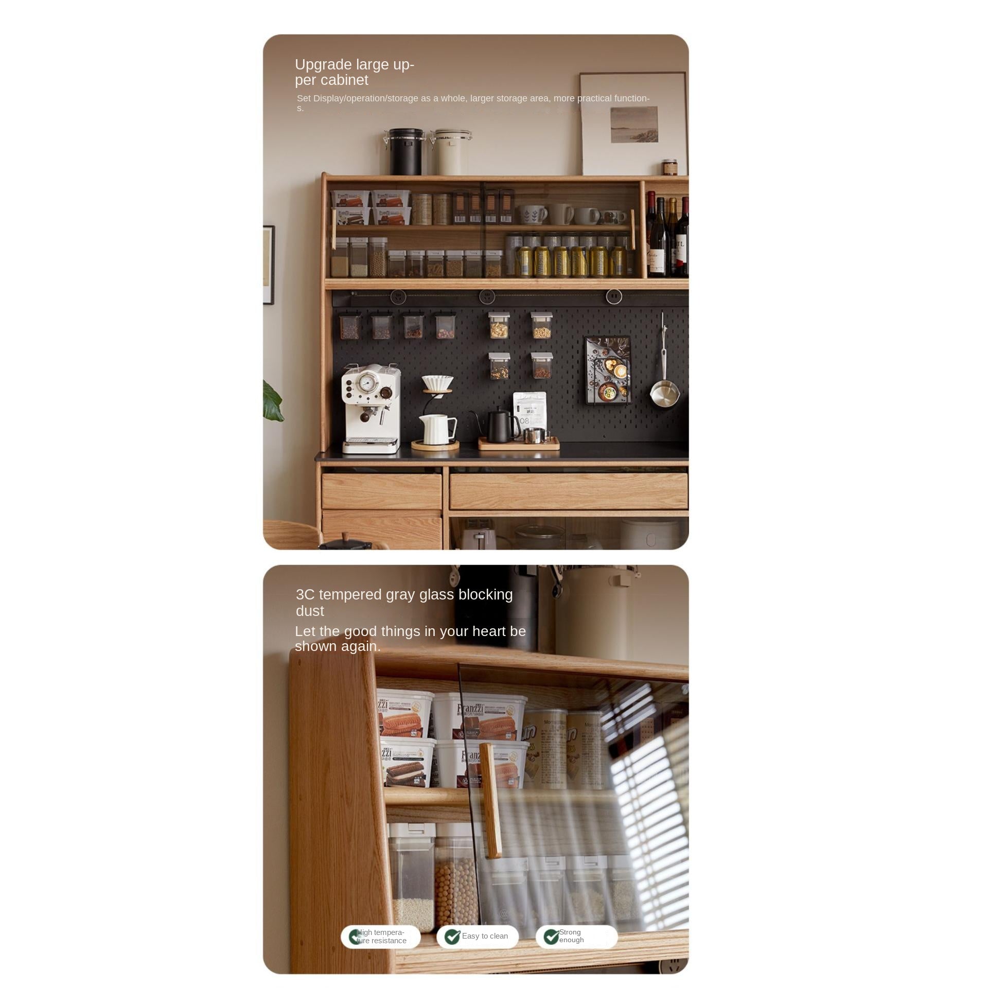 Solid Oak Wood Modern Rock Board Sideboard - Stylish and Durable Storage Cabinet for Living Room, Dining Room, or Entryway