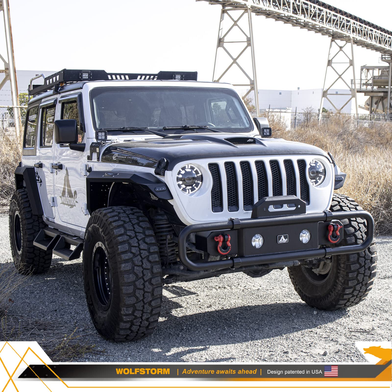 WOLFSTORM Alloy Steel Front Bumper Replacement for 2007-2017 Jeep Wrangler JK/JKU & 2018-2023 Jeep Wrangler JL/JLU with Winch Plate - Heavy Duty Off-Road Bumper for Adventure & Trail Riding
