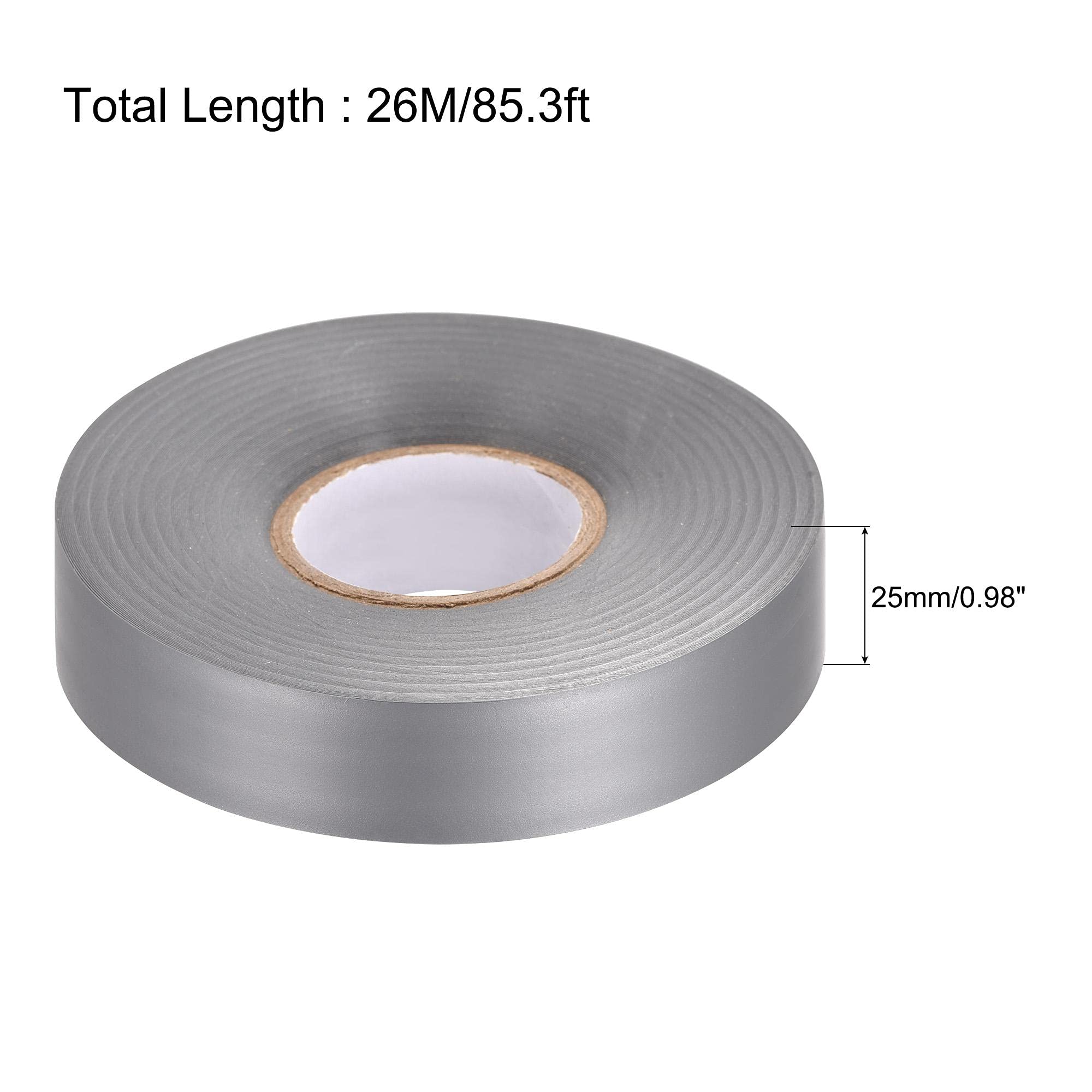 uxcell 25mm x 26M PVC Electrical Insulation Tape - 0.26mm Thick Grey Waterproof Adhesive Tape for Wiring, Automotive, Home & Industrial Electrical Repairs