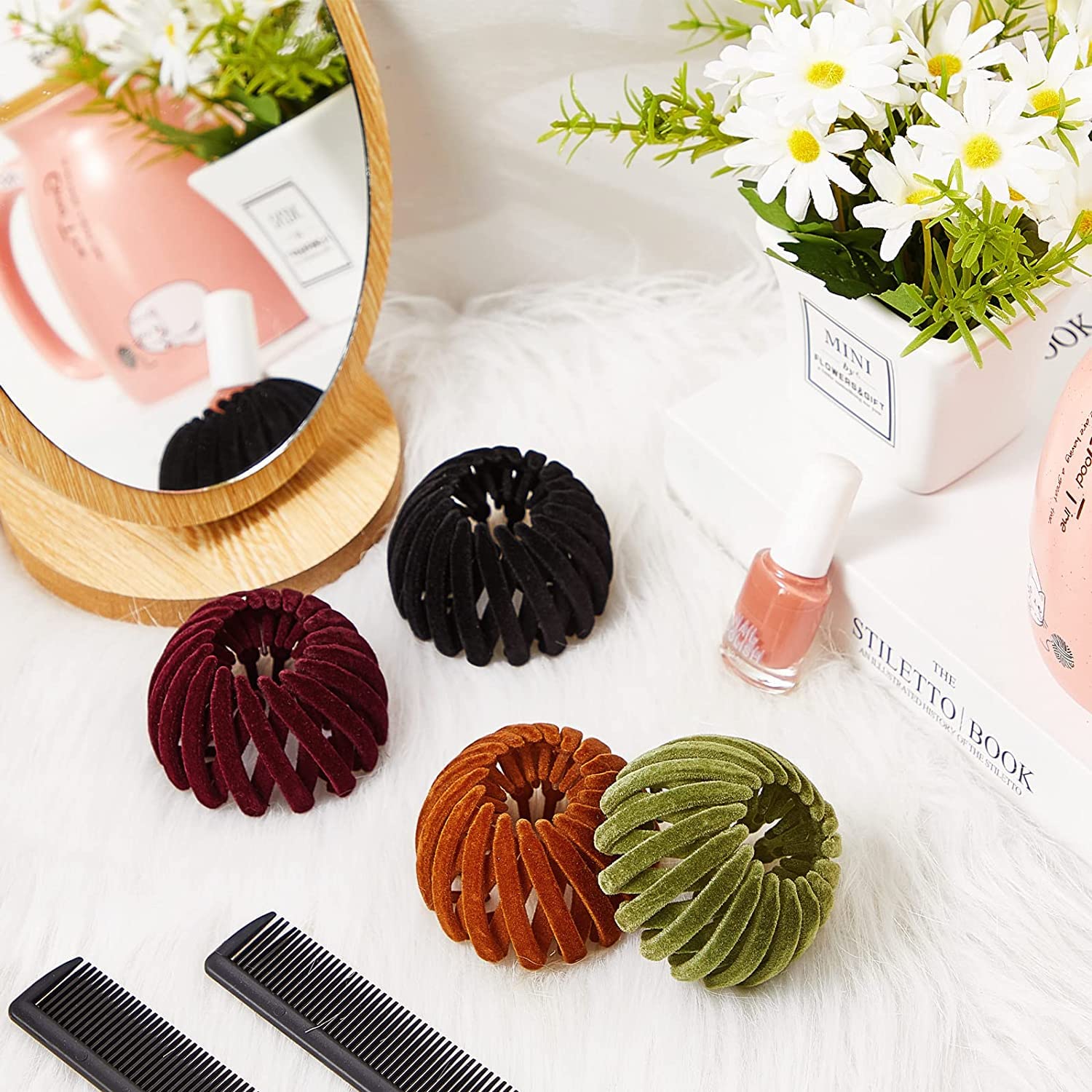 ASG Velvet Hair Clips for Women - 2 Pack Hair Bun Maker & Expandable Ponytail Holder, Soft Bird Nest Hair Accessories for Thick Hair - Perfect for Updos, Ponytails & Everyday Hairstyles