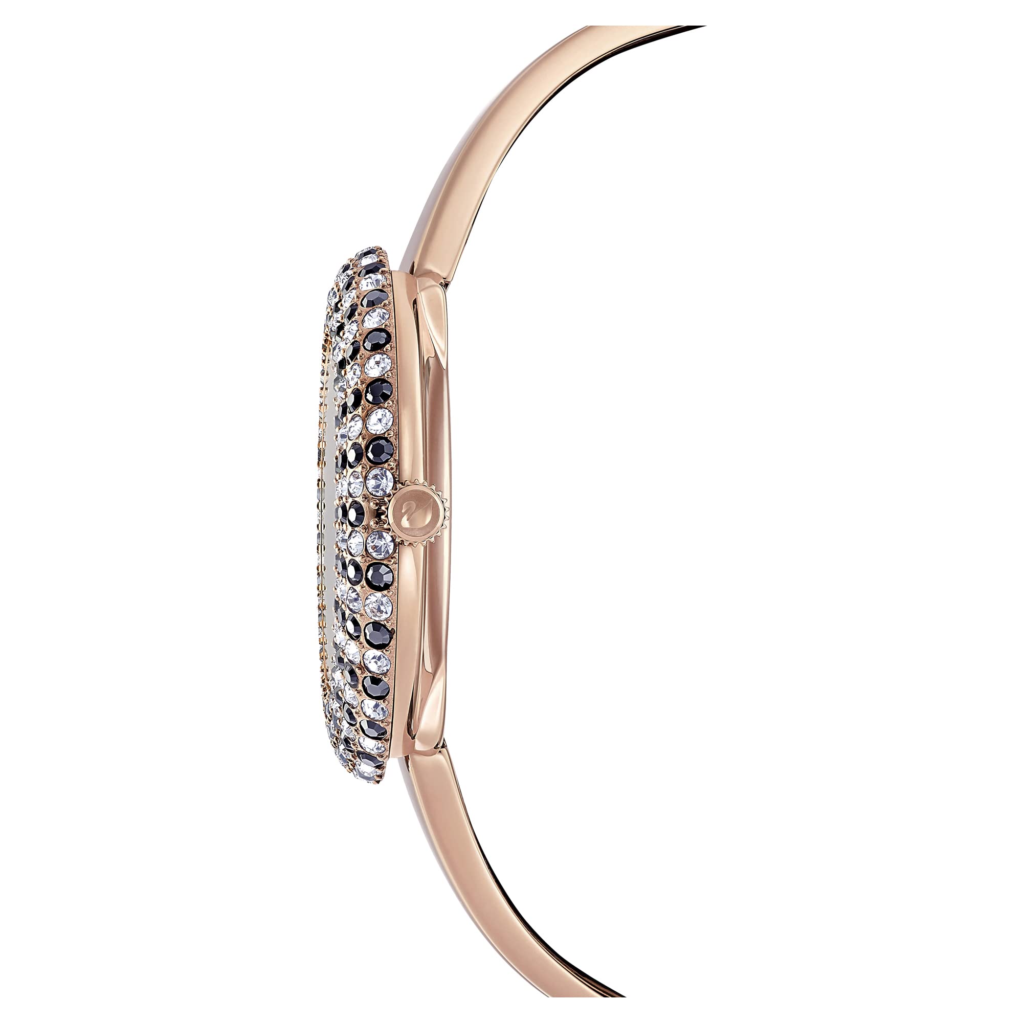 Swarovski Crystal Rose Watch with Metal Bracelet - Black & Rose Gold-Tone Finish | Elegant Women's Fashion Accessory for Parties, Weddings & Special Occasions