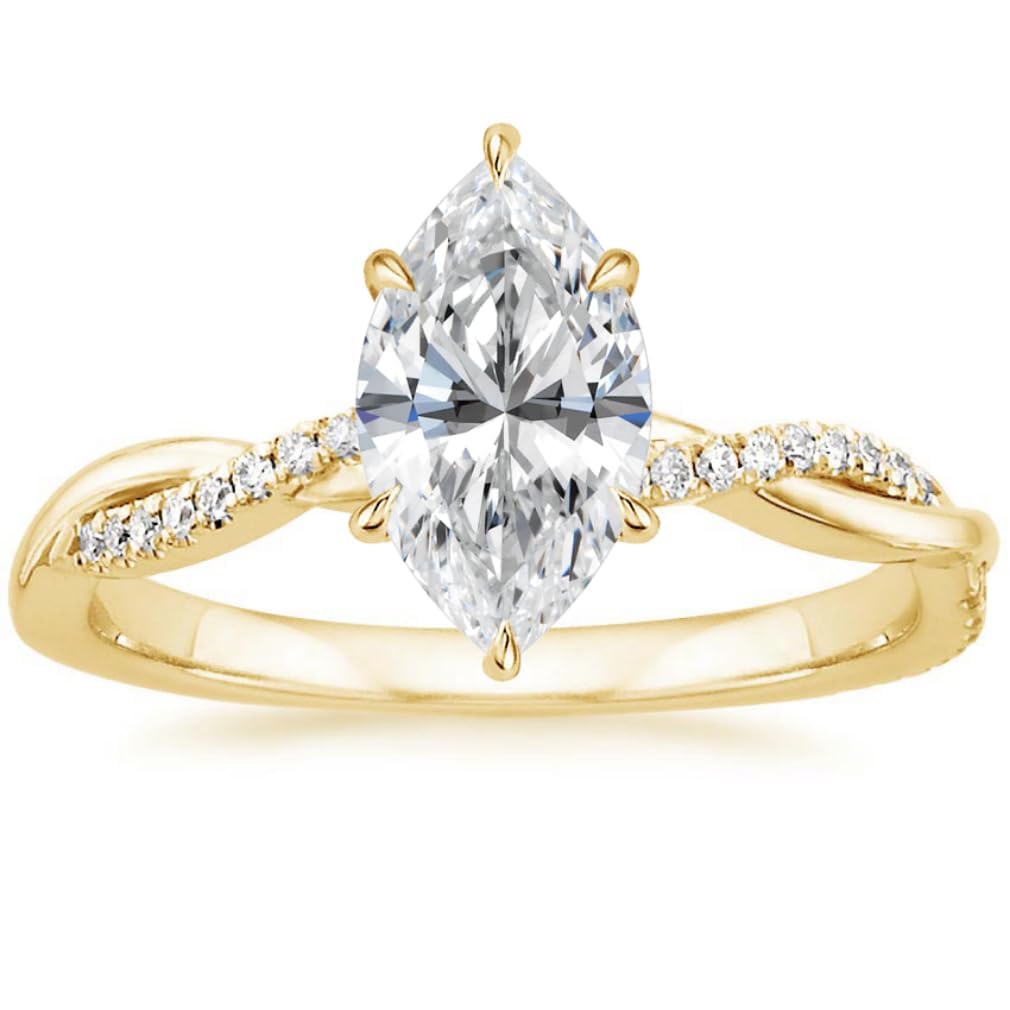 2 CT Marquise Cut Moissanite Engagement Ring Set for Women - Handmade Wedding Bridal Ring Set with Solitaire & Twisted Band in Sterling Silver, 10k/14k/18k Solid Gold Options - Perfect for Proposals, Anniversaries & Romantic Gifts