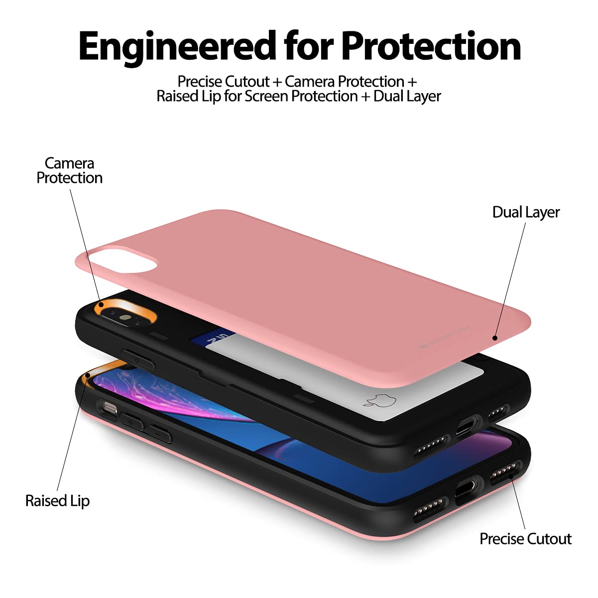 GOOSPERY Magnetic Secure Bumper iPhone Xs Max Case - Card Holder Wallet with Auto Closure, Dual Layer Protection & Sticky Mirror (Pink) - Perfect for Everyday Use, Travel & Hands-Free Convenience