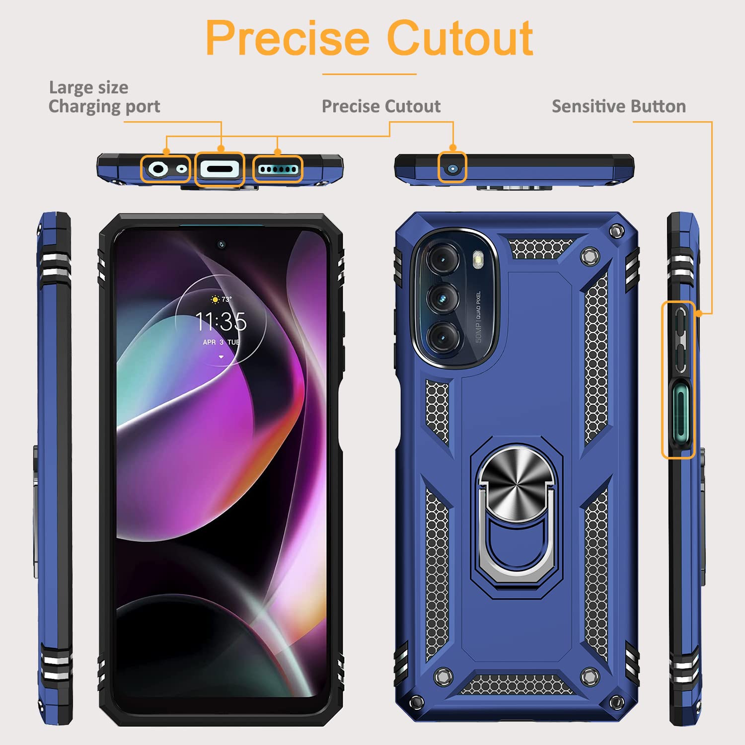 Military-Grade Shockproof Case for Motorola Moto G 5G 2022 with Magnetic Kickstand & 2 Pack Tempered Glass Screen Protectors - Blue | Perfect for Outdoor Activities, Work & Travel Protection