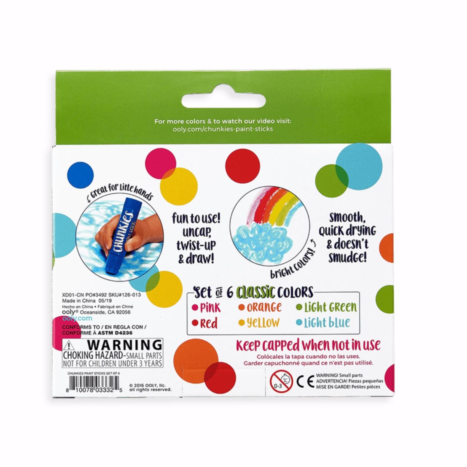 Chunkies Paint Sticks Classic Set of 6 - Non-Toxic Washable Tempera Paint for Kids - Perfect for Art Projects, Classroom Activities & DIY Crafts